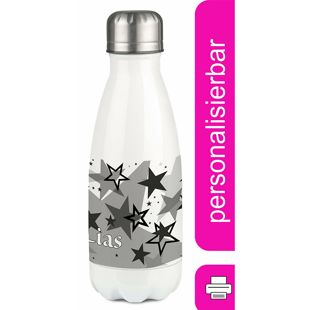 Edelstahl Kinder Thermoflasche / Trinkflasche bunt Sternenhimmel Farbe schwarz Spülmaschinenfest, Auslaufsicher, Bruchfest, Doppelwandig, Für Heißgetränke geeignet, Mit Deckel, Isoliert