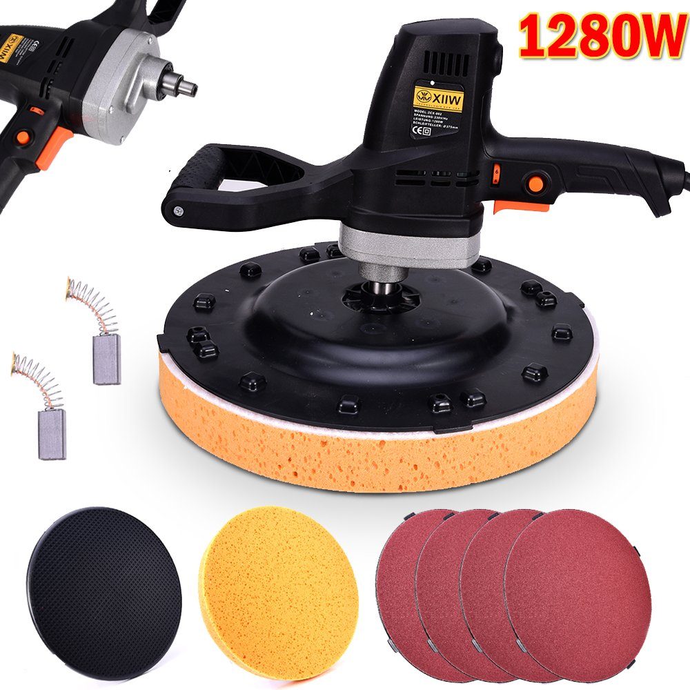 XIIW Poliermaschine Putzbearbeitungsmaschine 1280W Putzglättmaschine Filzmaschine, 2 Ersatzschwämme
