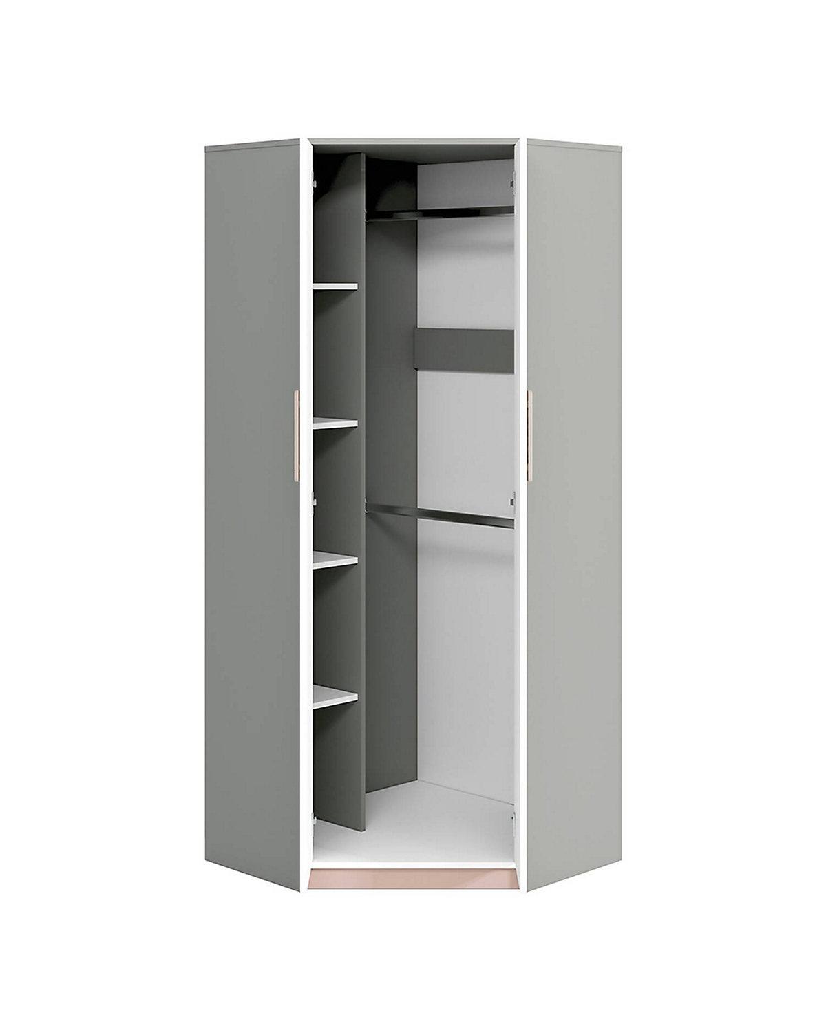 Kinderzimmer Kleiderschrank Eckschrank grau INGOLSTADT-131 mit Fronten in weiß und Absetzungen in rosa, B/H/T: ca. 82/199/82 cm