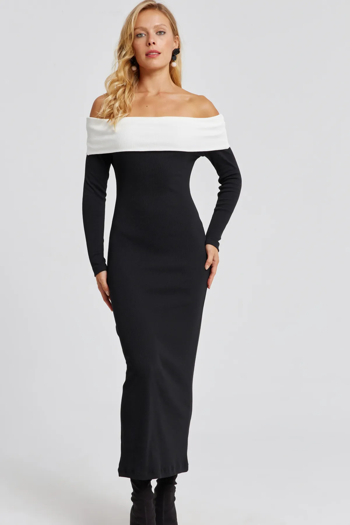 Cool & Sexy  Schwarzes Madonna-Kragen-Maxikleid für Damen EY2696