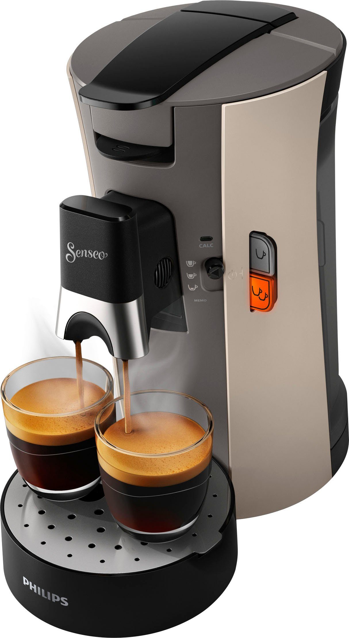Philips Senseo Kaffeepadmaschine Select CSA240/30, aus 21% recyceltem Plastik, +3 Kaffeespezialitäten, Memo-Funktion, inkl. Gratis-Zugaben im Wert von € 14,- UVP