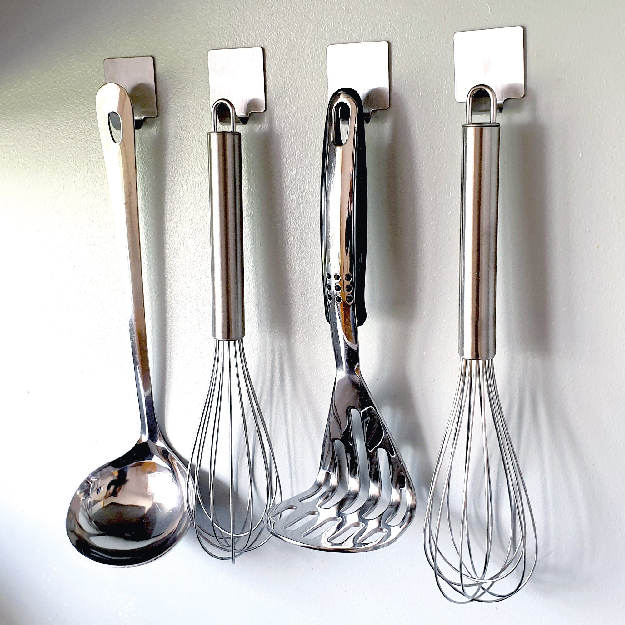 Bestlivings Wandhaken Wandhaken Edelstahl, selbstklebend, 4er, Badezimmer, Türen, Duschen, Badewannen, Vorhänge, Küche, (4-St), Silber aus Edelstahl, Rostfrei Aufhänger Bilderhaken ohne Bohren