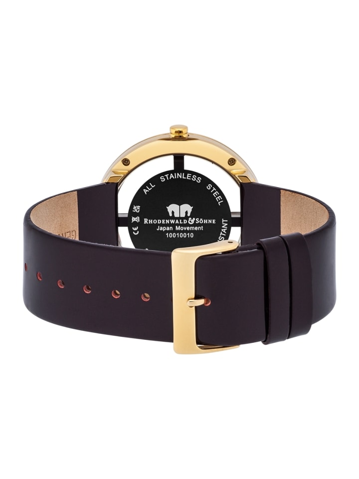 Rhodenwald & Söhne Damen Quarzuhr gelbgold Echtleder dunkelbraun in dunkelbraun günstig kaufen 18 cm
