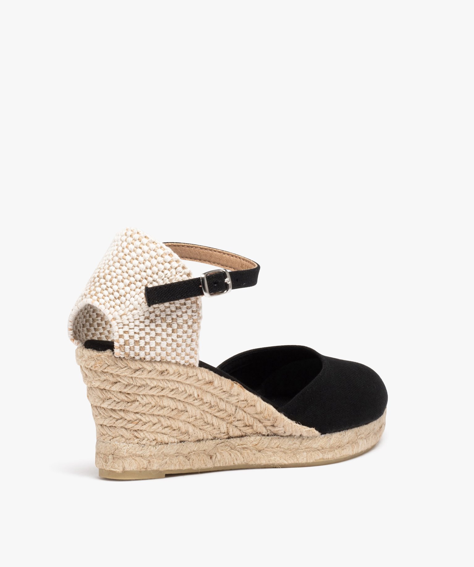Espadrilles femme à talon compensé et dessus en toile unie noir | GEMO