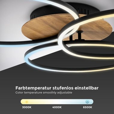 B.K.Licht Deckenleuchte LED-FRAME Deckenlampe dimmbar ultra-flach Holz & schwarz matt BKL1528, Dimmfunktion, LED fest integriert, CCT Farbwechsler - Kaltweiß / Neutralweiß / Warmweiß, 3000-6500K Wohnzimmer-Leuchte 40W 4400lm Fernbedienung Timer Memor