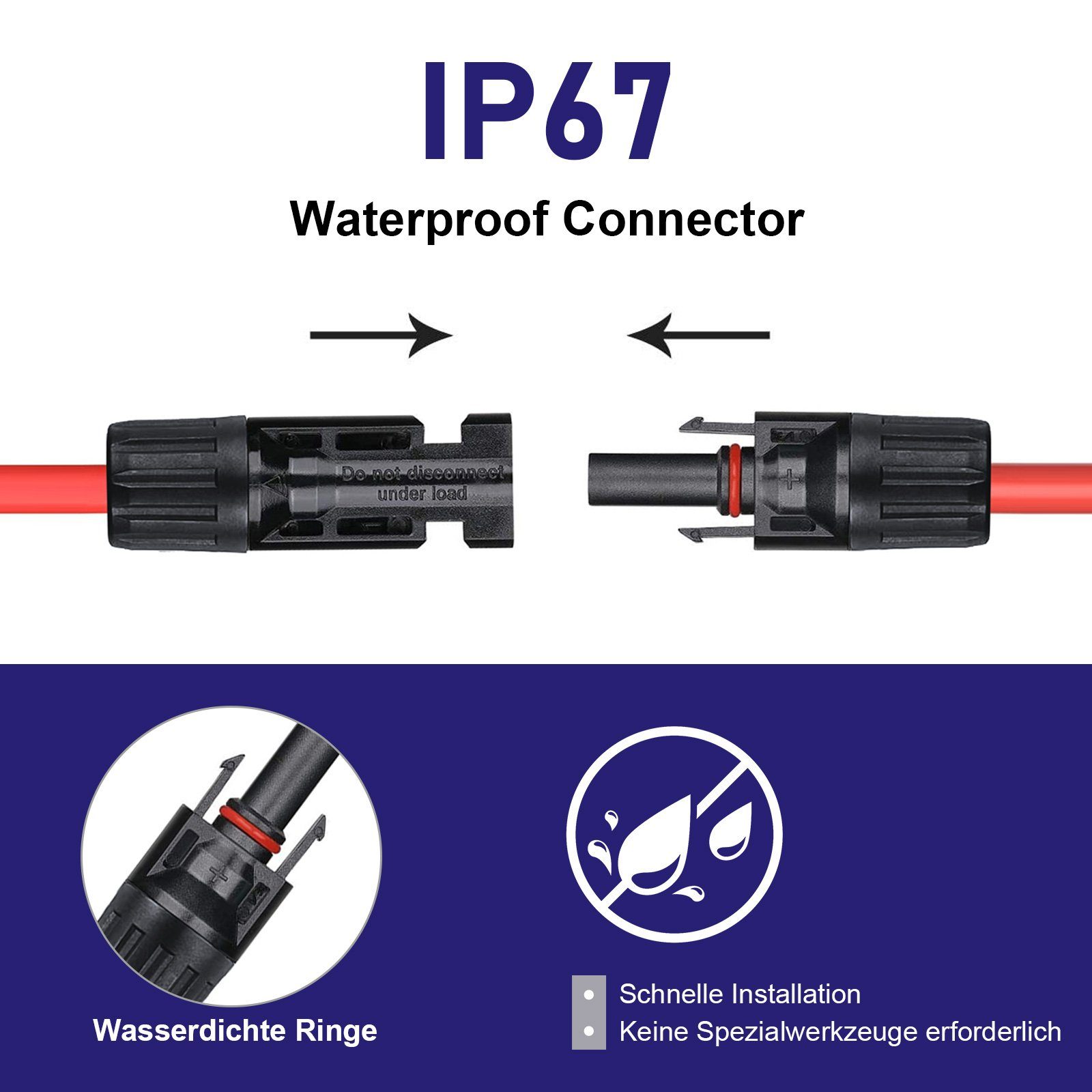 GLIESE Solaranlage 1paar 6mm2 rot + schwarz Solarkabel 32.8-49m mit Stecker, (1 Paar Solarkabel)