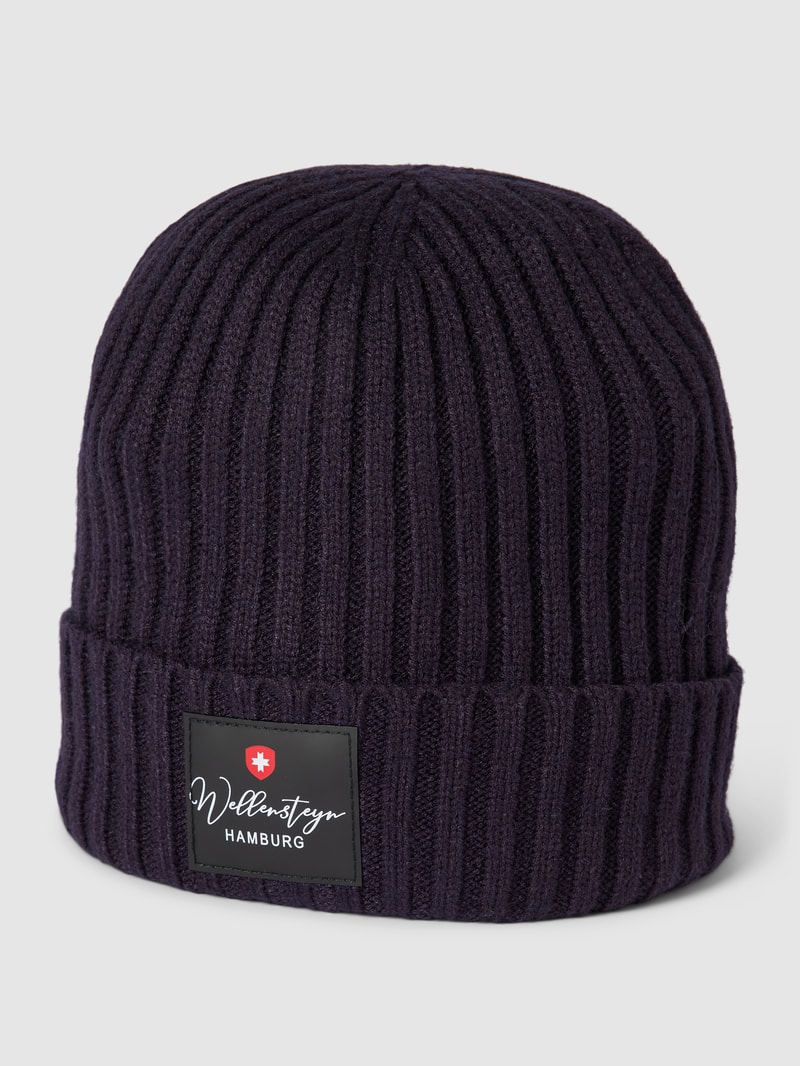 Strickmütze mit Label-Patch Modell 'Seemansgarn' in marineblau