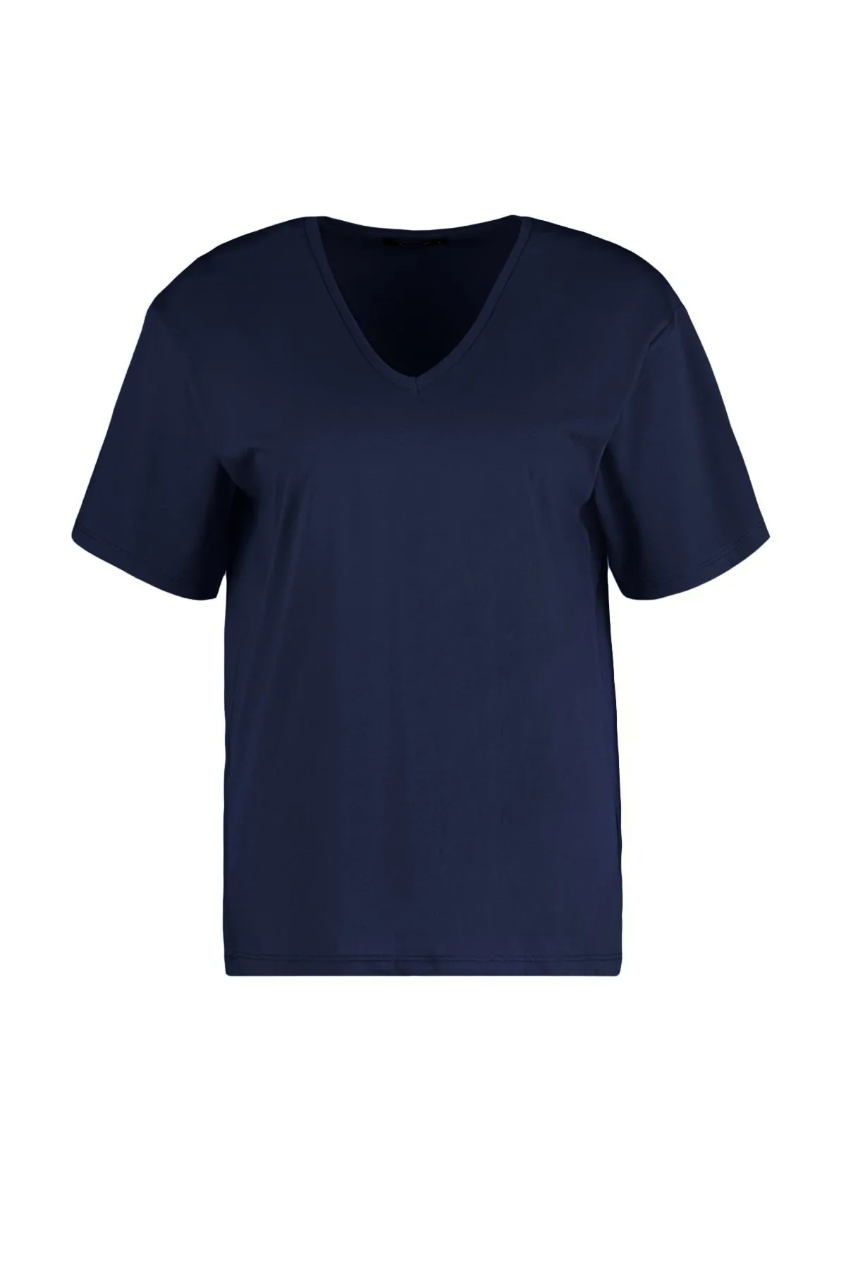 Trendyol Collection  Marineblaues, übergroßes/weites Strick-T-Shirt mit V-Ausschnitt, 100 % Baumwolle TWOSS23TS00003