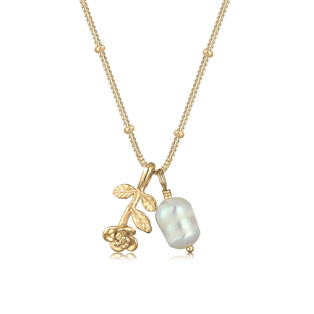 Elli Elli Collier Rose Balle Perle d'Eau Douce Collier Femme  Plaqué Or Argent (925/10 collier
