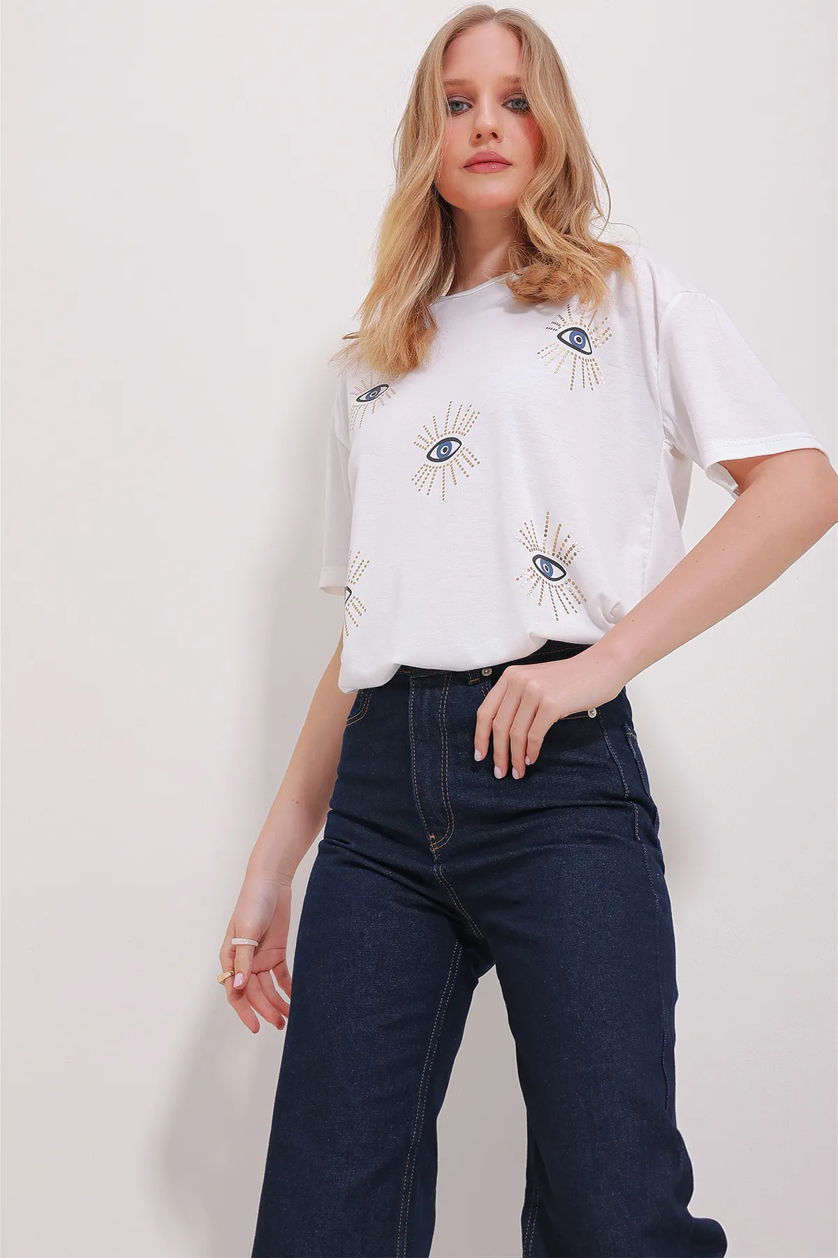Trend Alaçatı Stili  T-Shirt - Weiß - Regular Fit