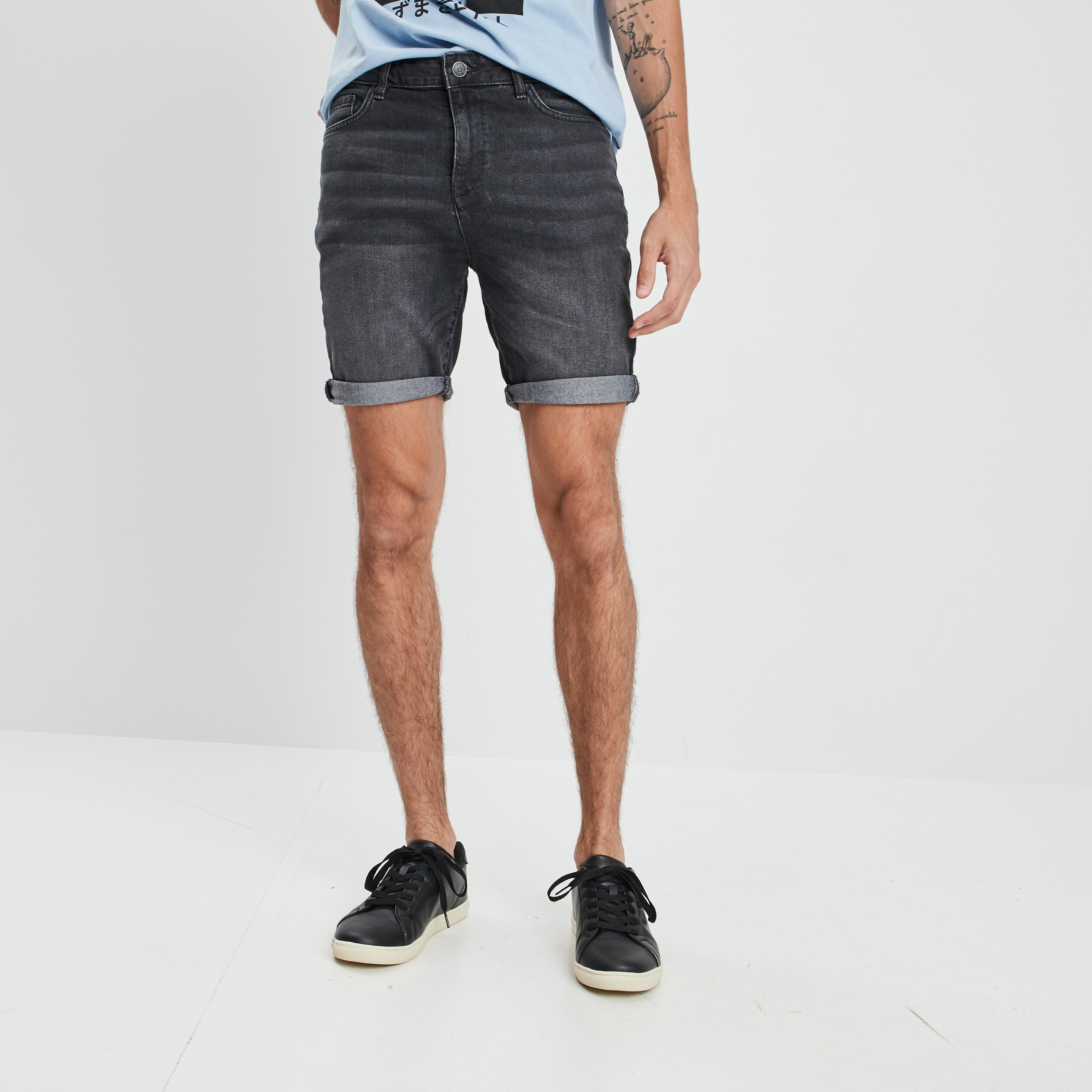 Bermuda slim en jean denim gris homme | La Halle