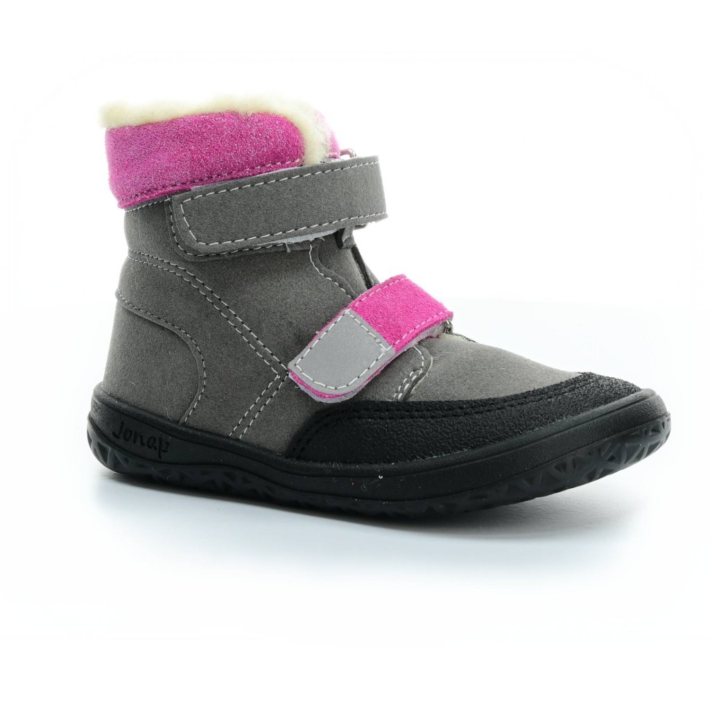 Jonap Falco Winter SLIM Grau-Rosa mit Wolle gefütterte Barfuß-Stiefeletten