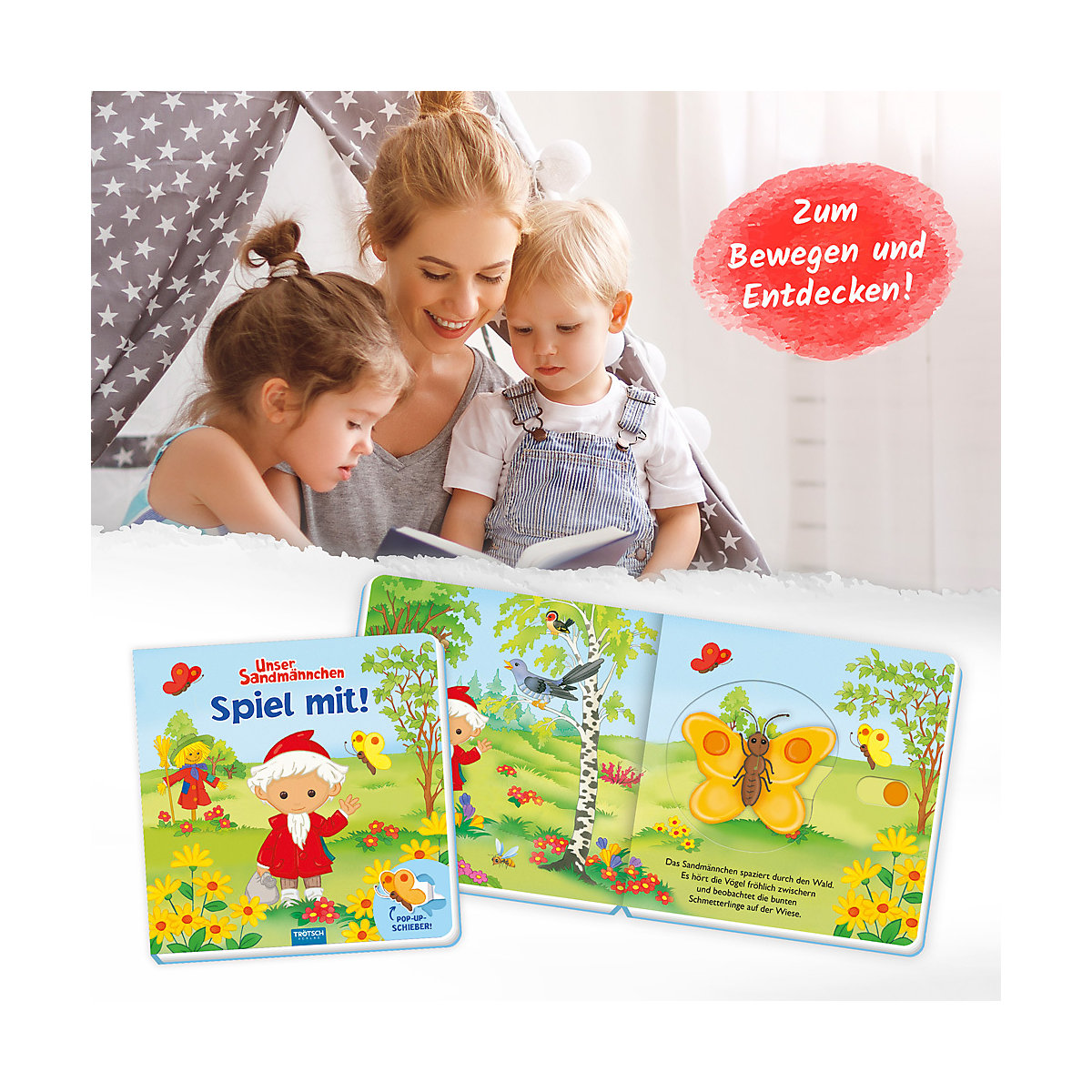 Trötsch Unser Sandmännchen Spiel mit Pappenbuch mit Pop-up-Schiebern