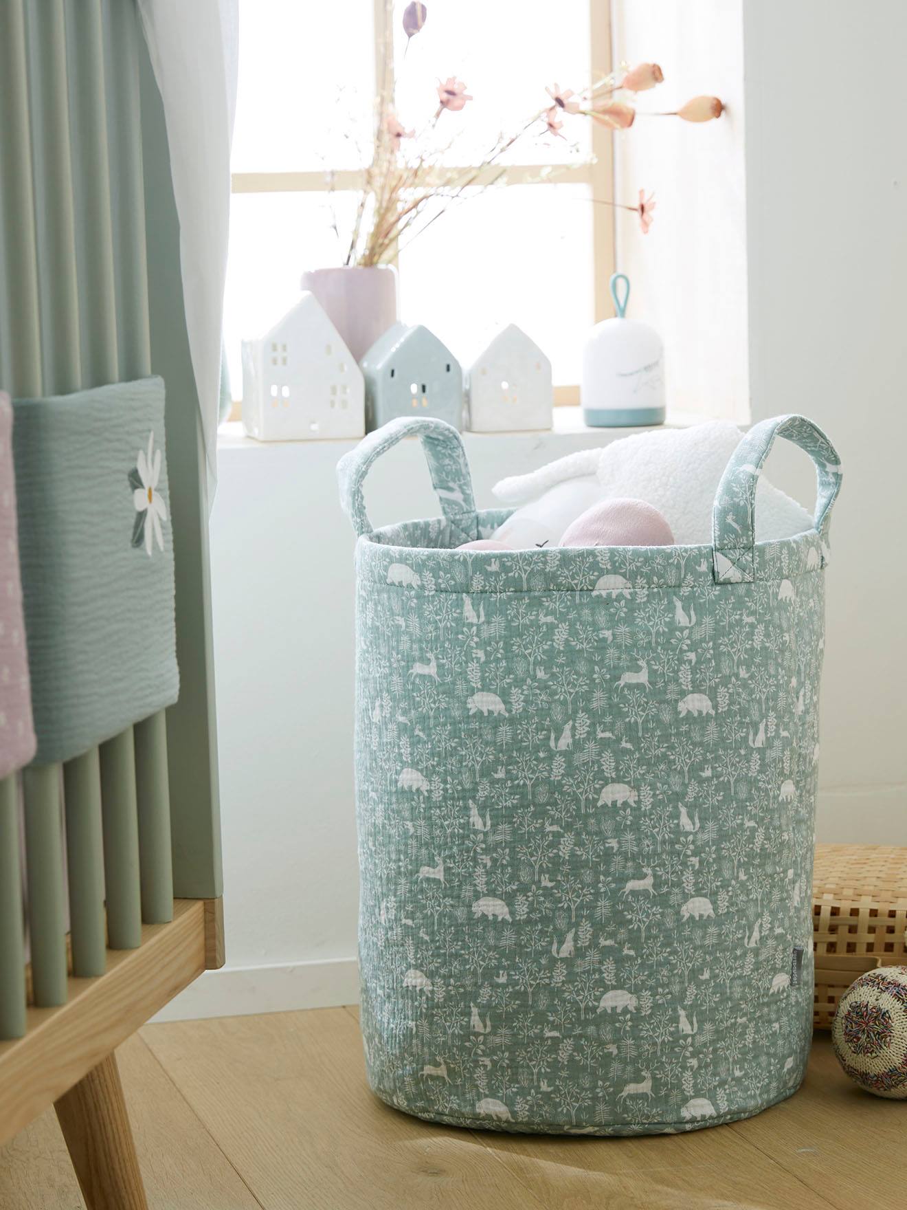Panier en gaze de coton DANS LES BOIS bleu grisé