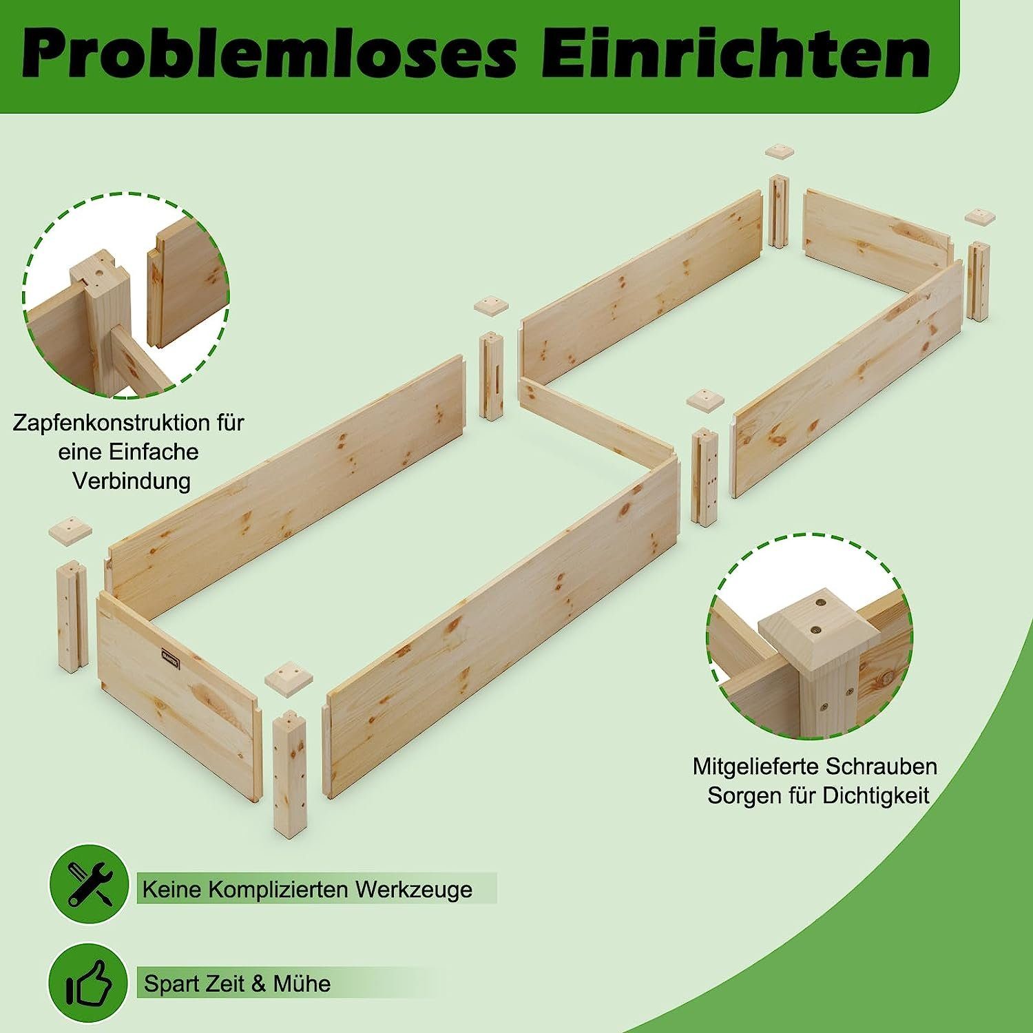 KOMFOTTEU Hochbeet Hochbeetkasten, aus Holz, 240 x 60 x 25cm