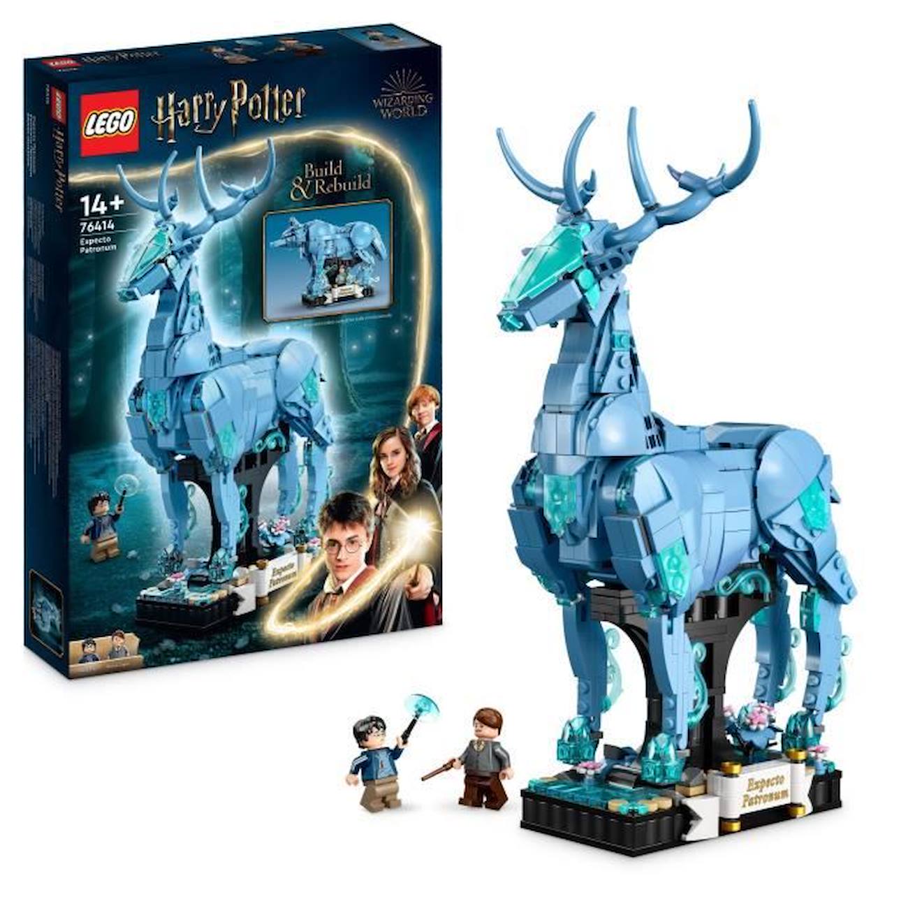 LEGO® Harry Potter 76414 Expecto Patronum, Maquette 2-en-1 avec Figurines Animales Cerf et Loup bleu