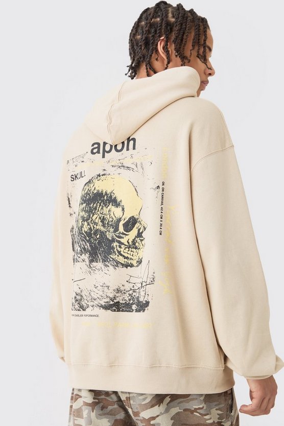 Oversize Hoodie mit lizenziertem Van Gogh Totenkopf-Print