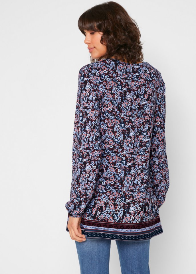 Shirt-Tunika mit Unterbrust-Teilungsnaht und Raffung vorne