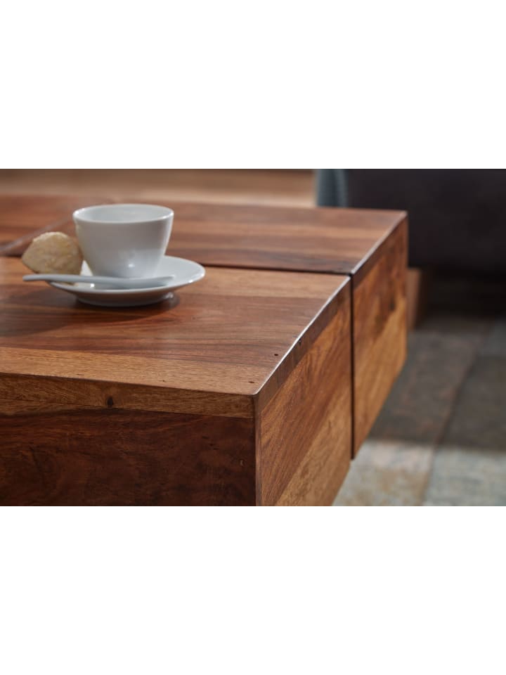 KADIMA DESIGN Couchtisch Sheesham Massivholz Quadrat, modernes Rillenmuster günstig kaufen onesize