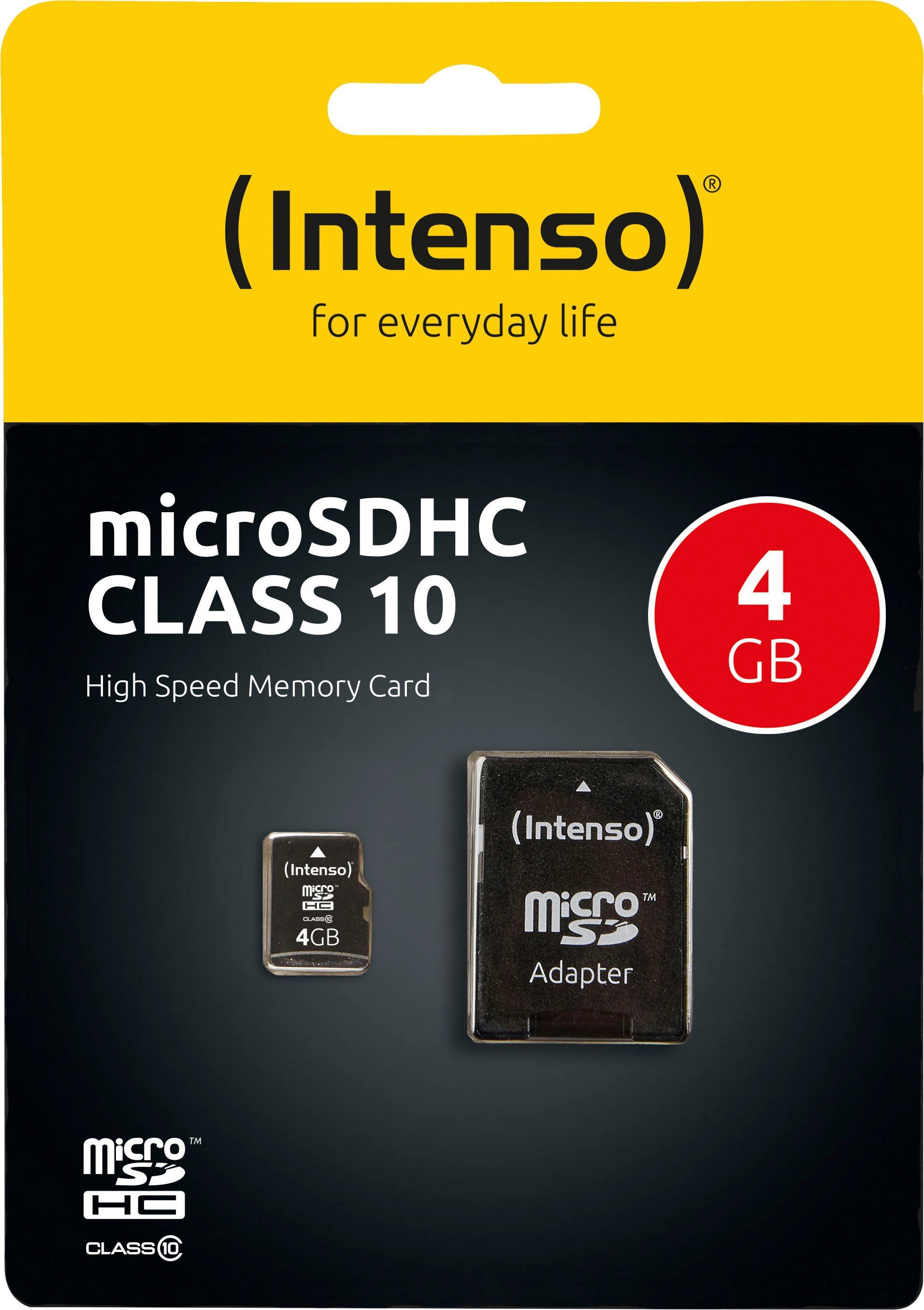 Intenso microSDHC Class 10 + SD-Adapter Speicherkarte (4 GB, 20 MB/s Lesegeschwindigkeit)