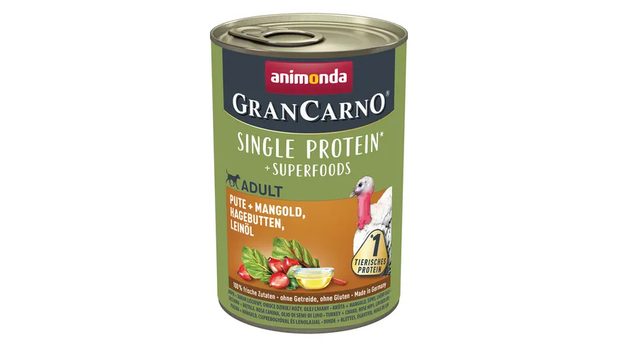ANIMONDA Hundenassfutter GranCarno Adult Superfoods Pute + Mangold, Hagebutten, Leinöl 400 g