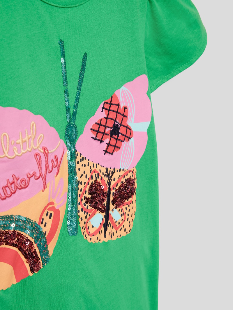T-Shirt mit Paillettenbesatz in grün