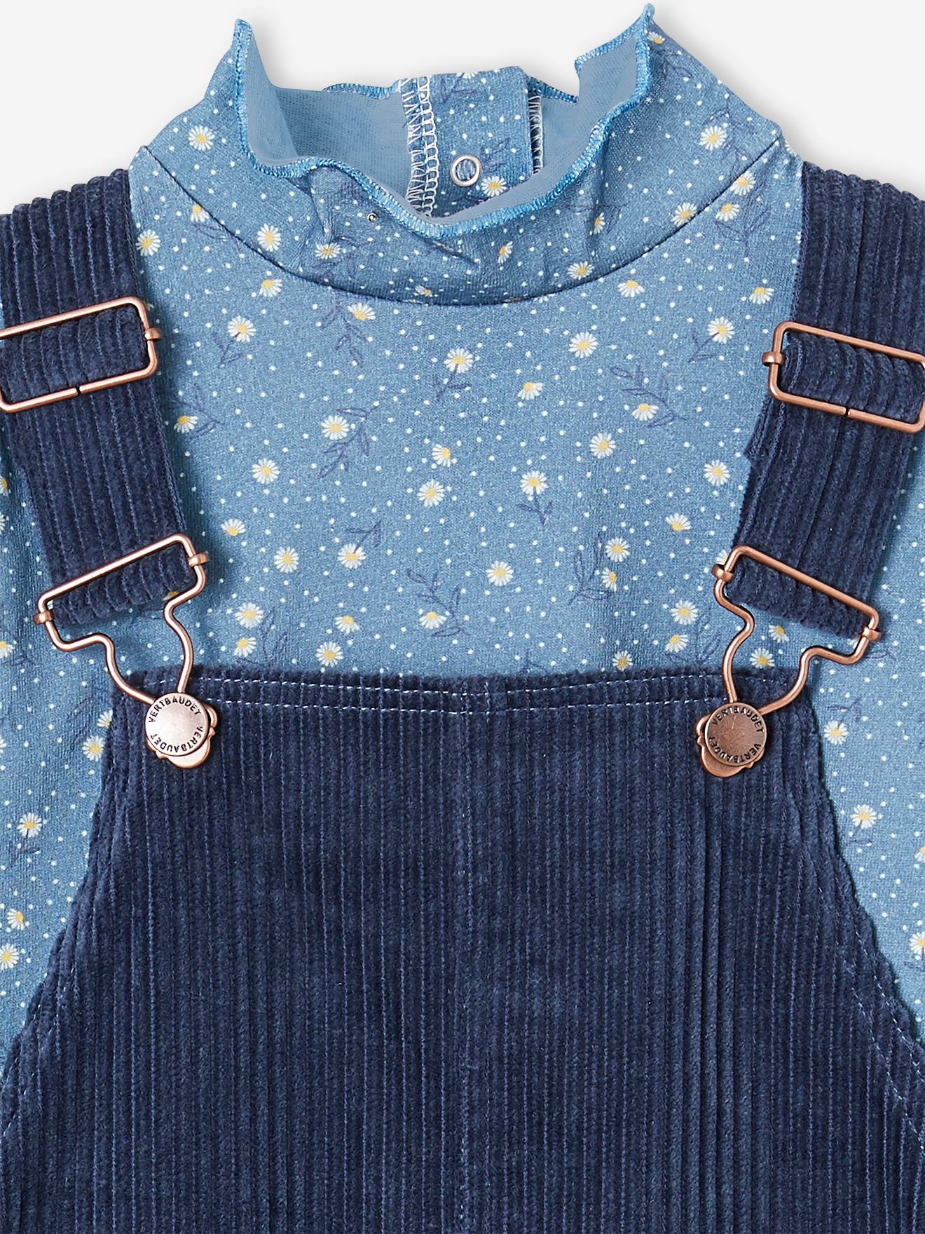 Ensemble t-shirt + robe salopette en velours fille chocolat