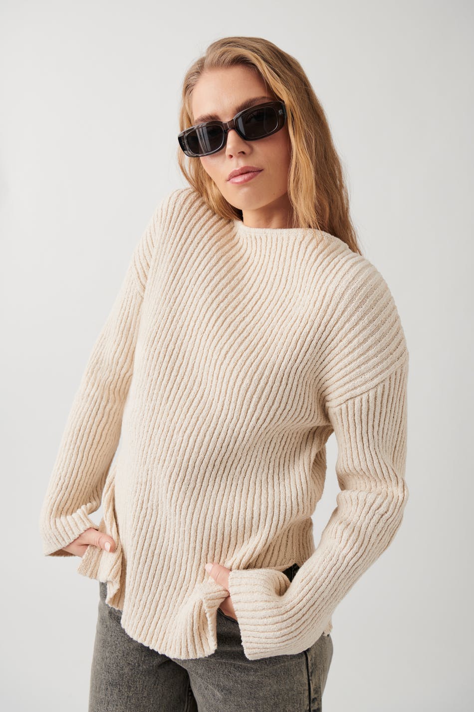 Knitted boatneck sweater