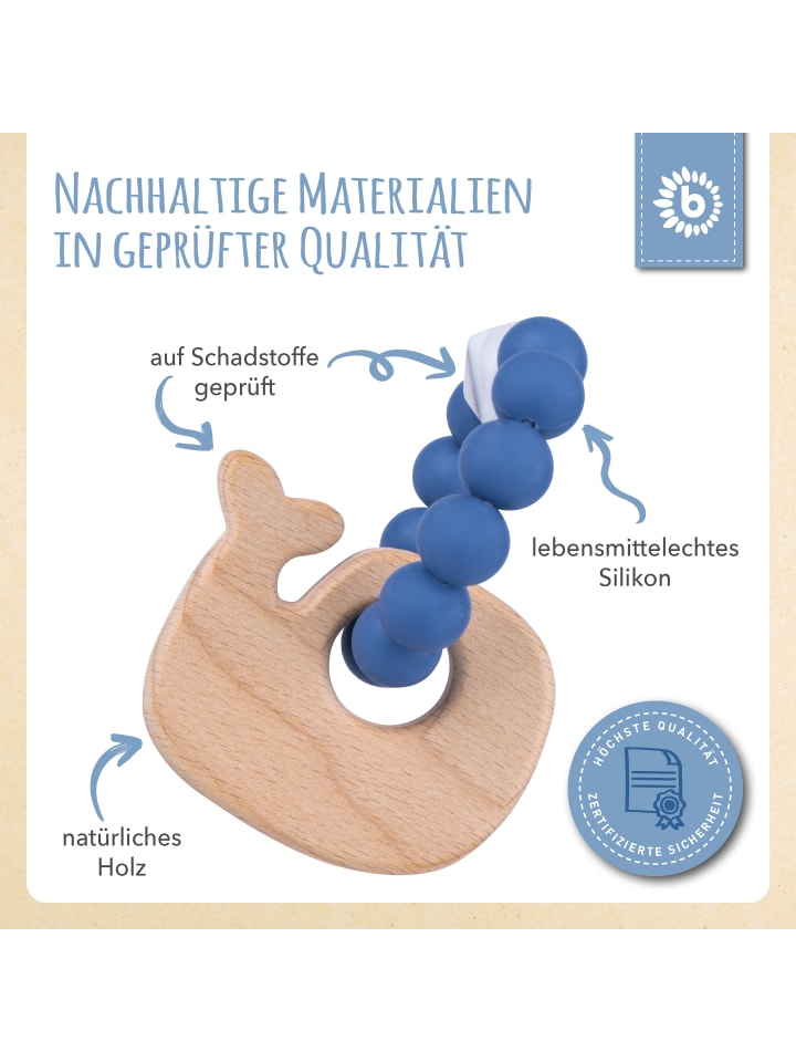Bieco Spielwaren Beißring mit Silikon Perlen Blau Wal - ab Geburt in Blau günstig kaufen onesize