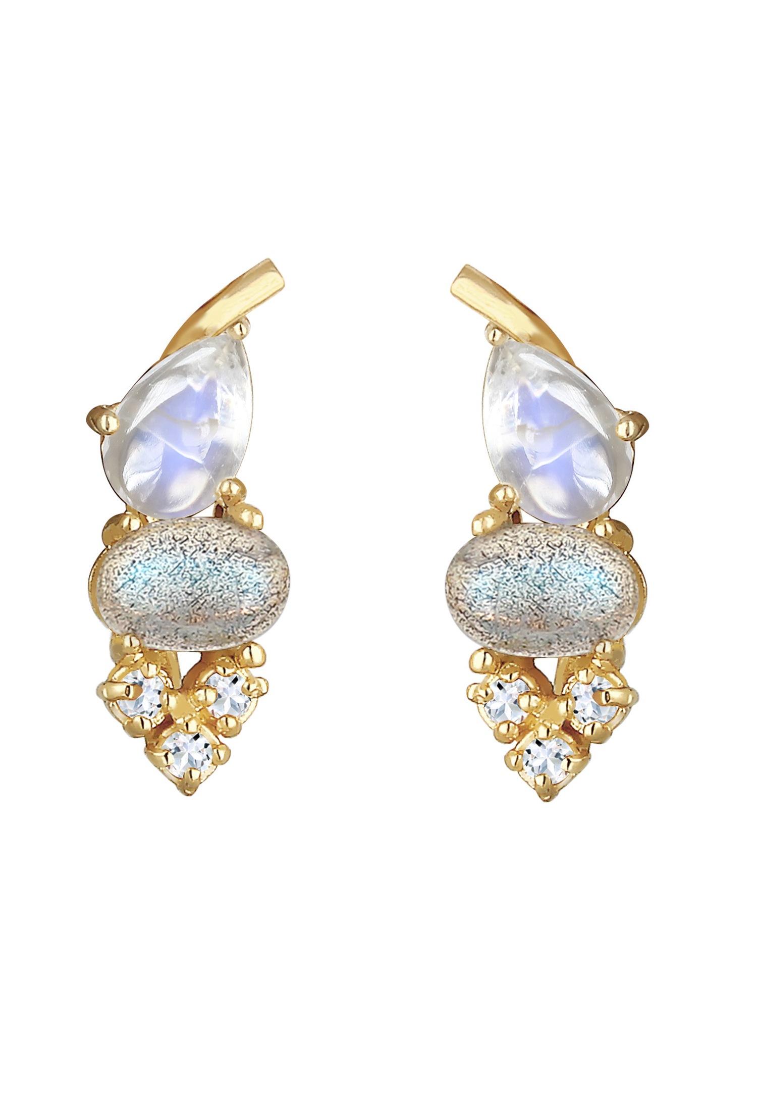 Orecchini vintage da donna Elli PREMIUM con labradorite, pietra di luna e topazio in argento sterling 925 placcato oro
