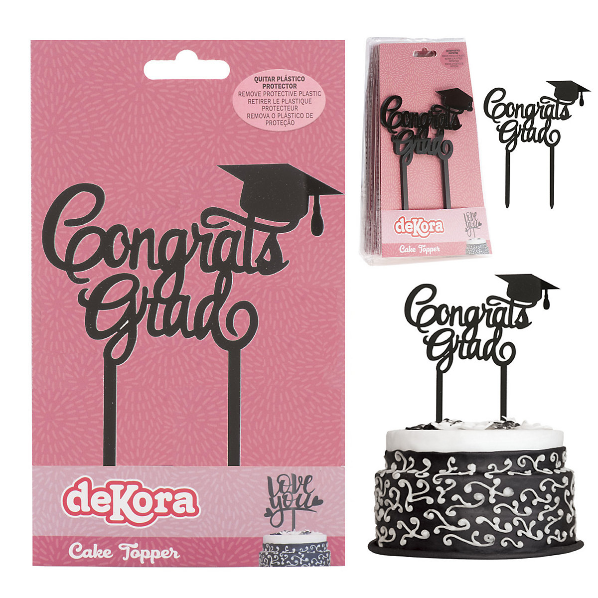 Cake Topper Graduation Abschluss Feier Universität in schwarz als Tortenstecker 13x11cm