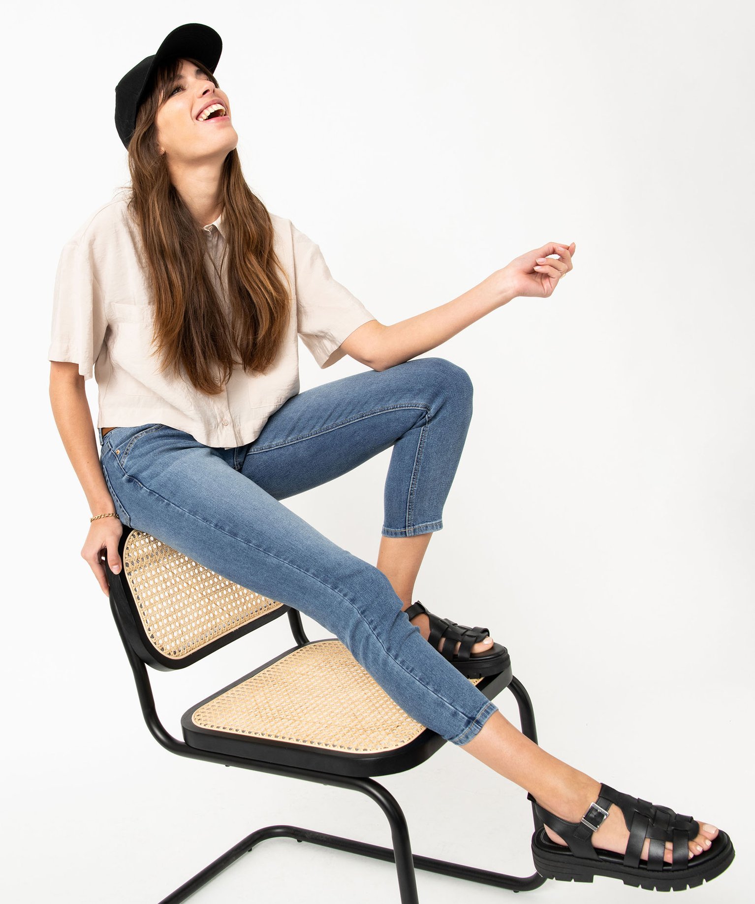 Jean slim longueur 7/8ème avec ceinture femme stone | GEMO