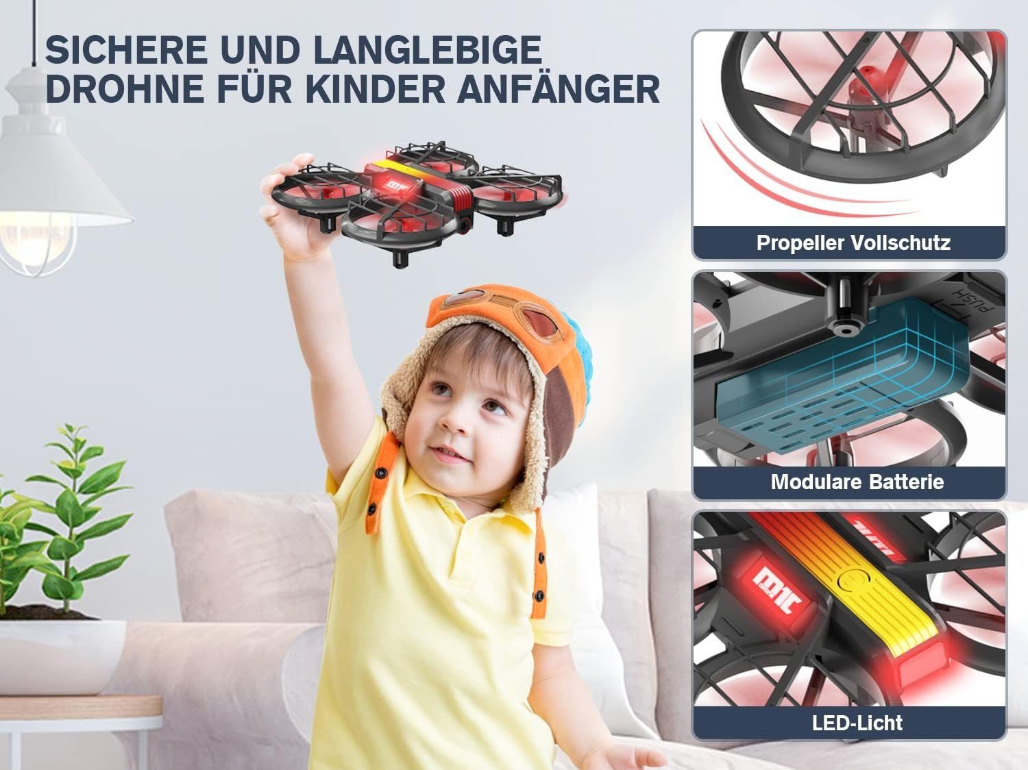 PAKARCBOX Drohne (720P, Kamera RC Drone Quadrocopter mit FPV WiFi Höhenhaltung Gestensteuerung)