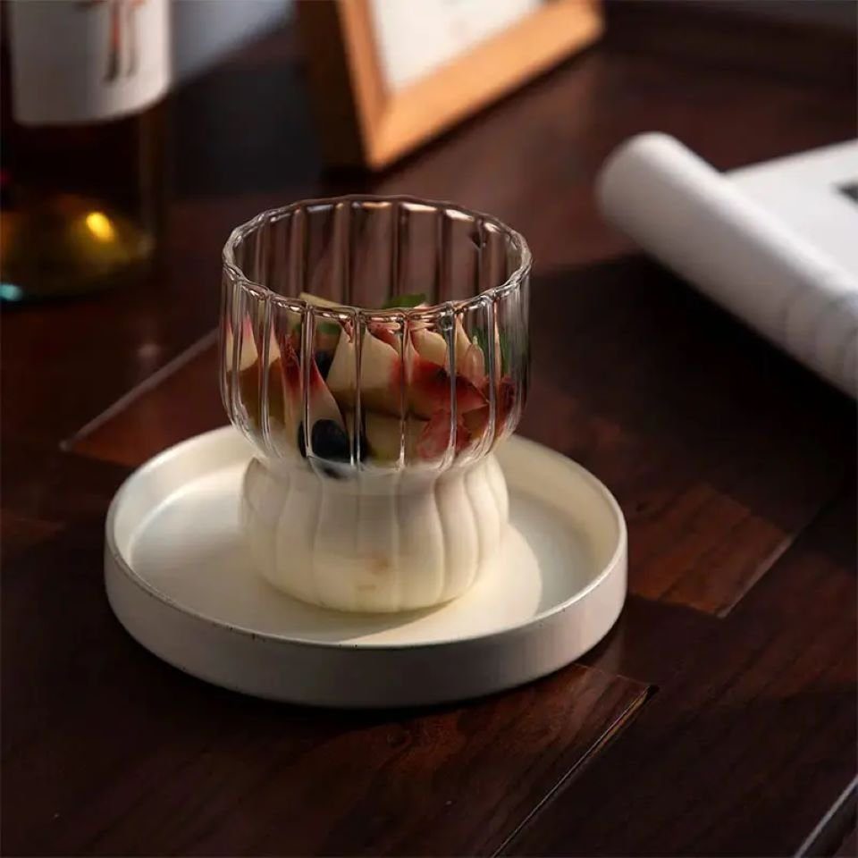 Zoha Glas Stripe Glas Getränkebecher - Cocktailbecher - Kaffebecher - 310 ml, Borosilikatglas, Hitzebeständig Trinkglas Cocktailgläser Eiskaffeegläser Tee Saft
