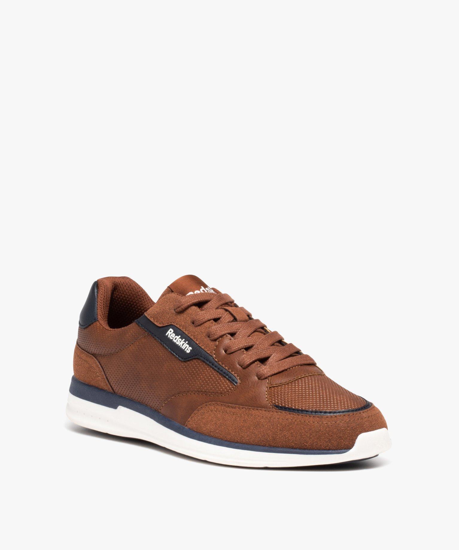 Baskets homme casual à lacets bi-matières - Redskins cognac | GEMO