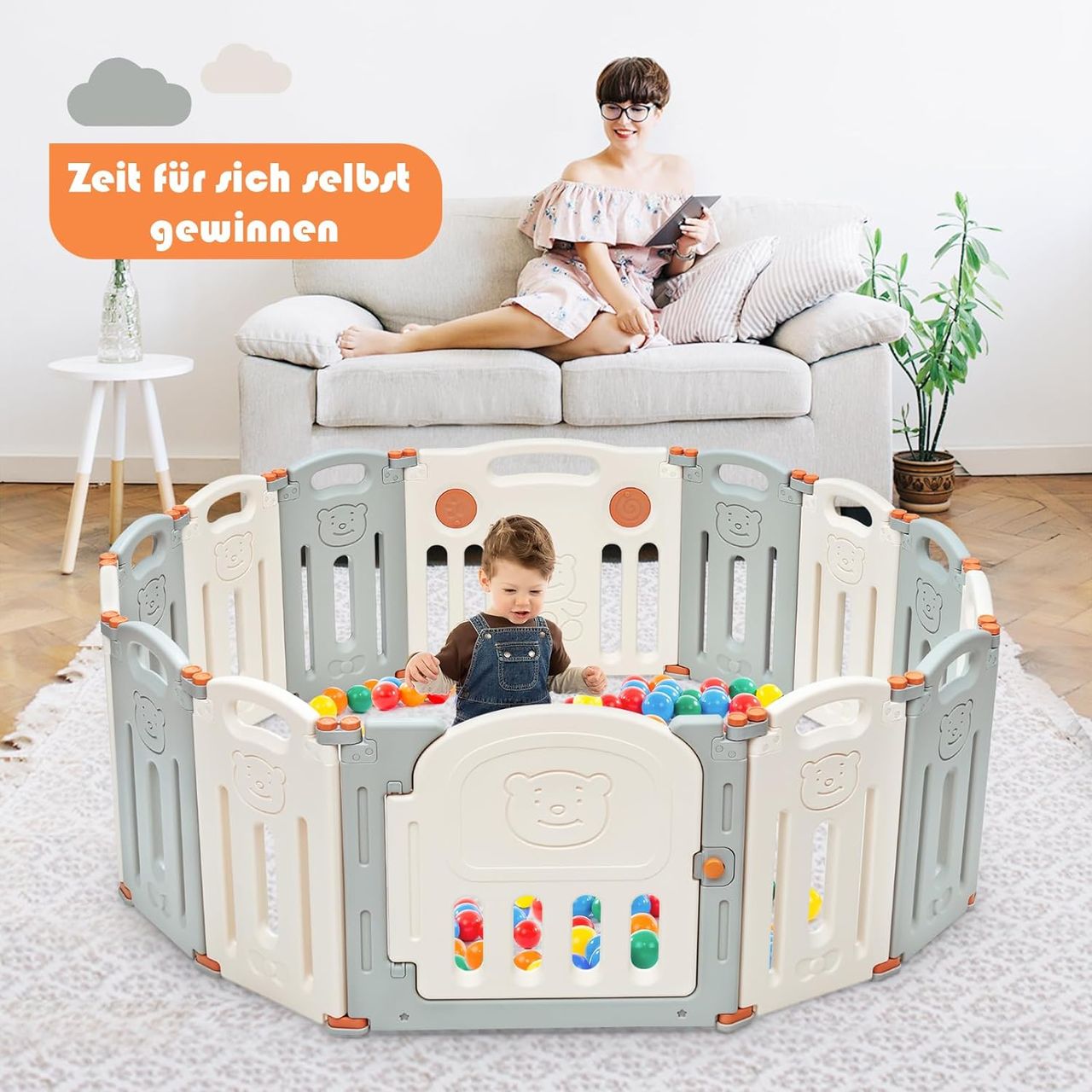 Costway Baby Laufstall faltbar mit 14 Paneelen