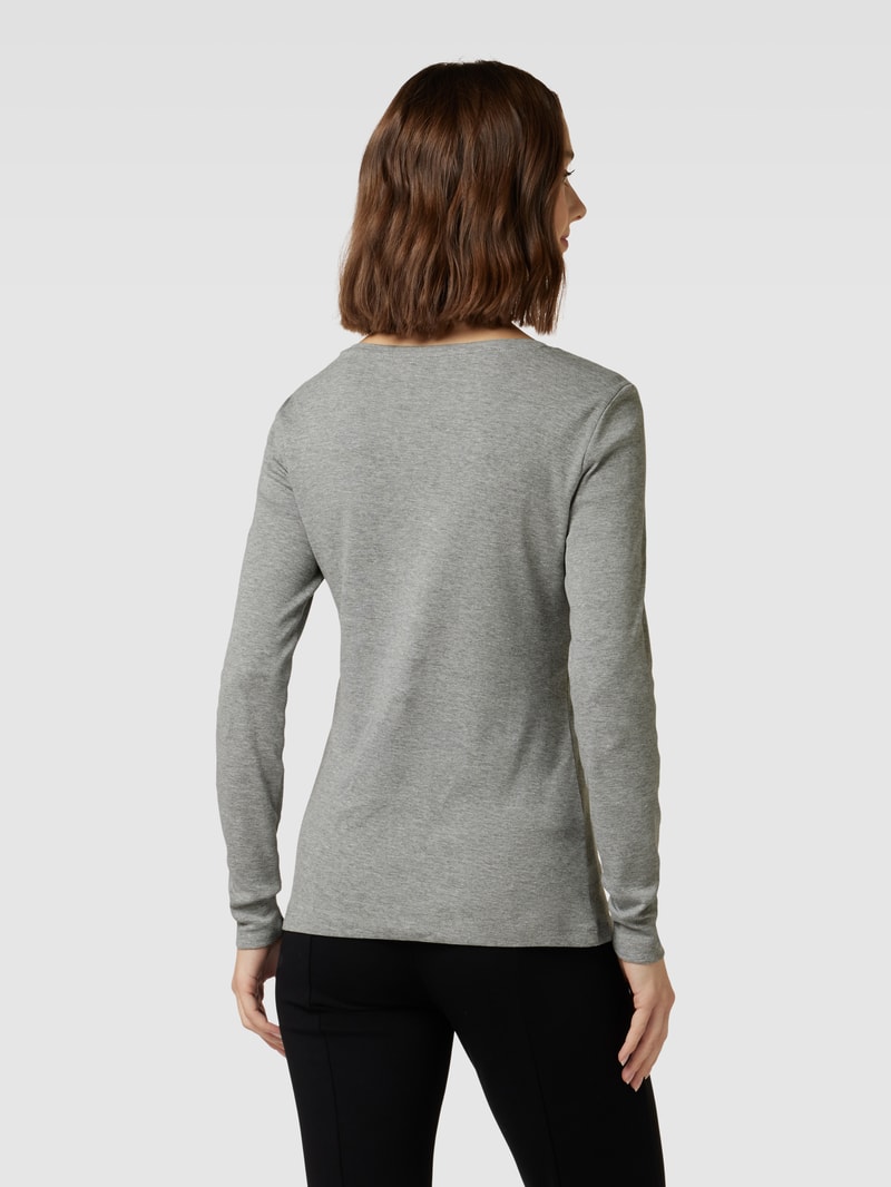 Longsleeve mit V-Ausschnitt in silber meliert