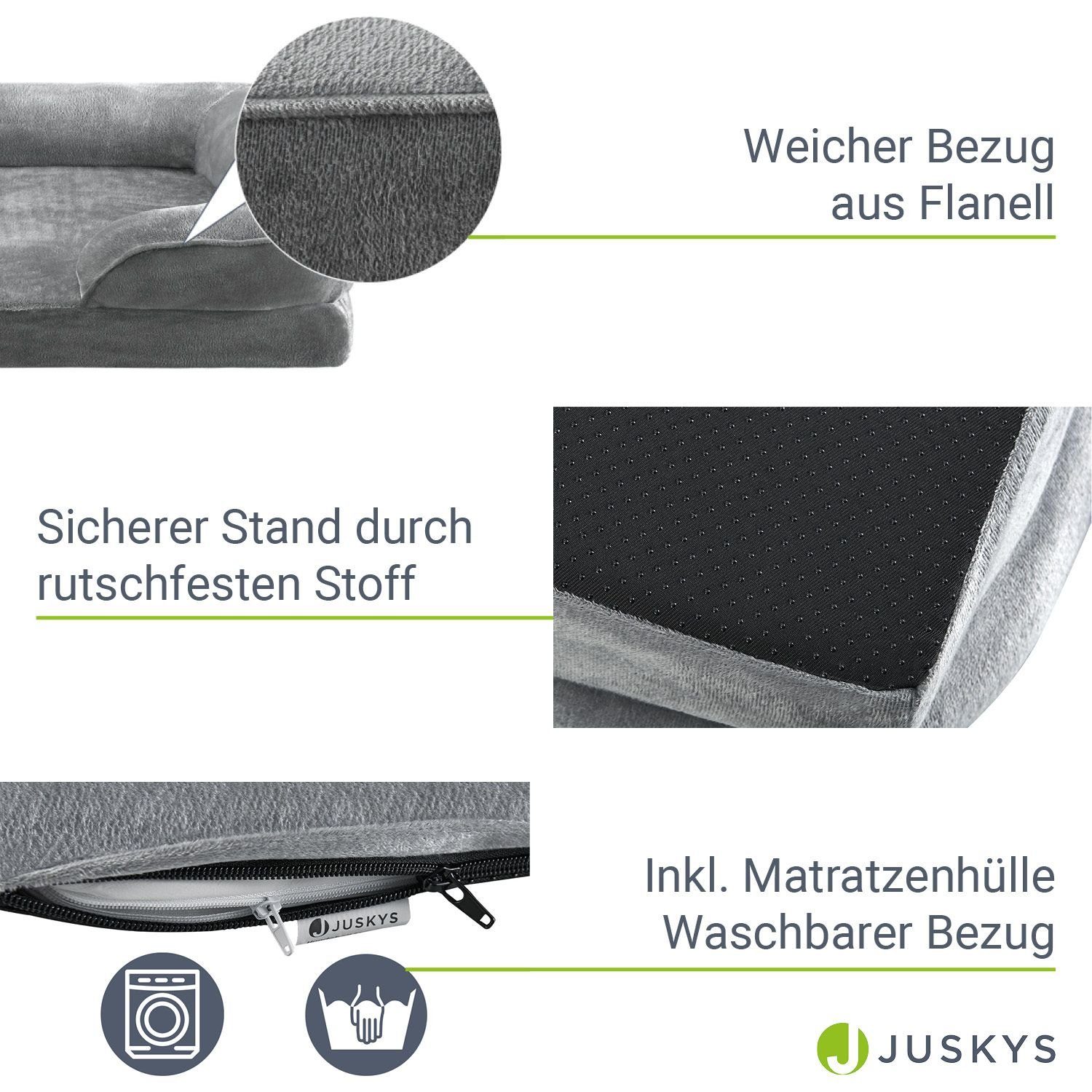 Juskys Tierbett Sheena, Stoff, Flanell (100 % Polyester), orthopädisch, waschbar und rutschfest, gepolsterter Rand