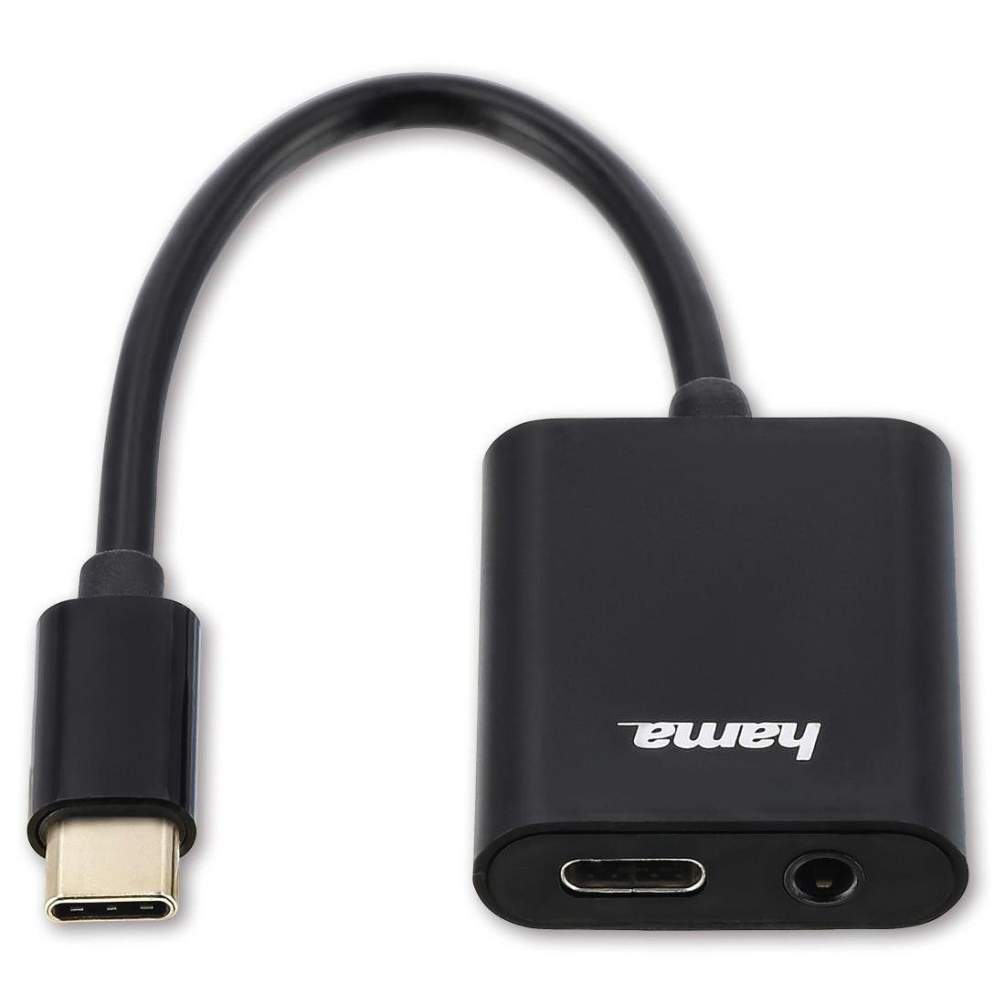 Hama 2in1 USB-C auf Aux Kopfhöreradapter mit Ladeanschluss Typ-C Smartphone-Ladegerät (3,5-mm-Klinkenbuchse)
