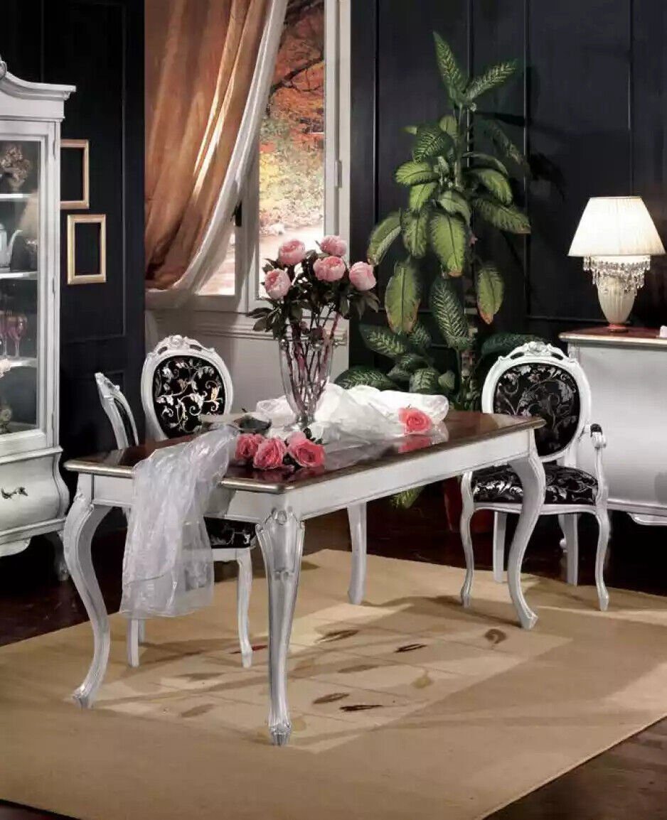 JVmoebel Esszimmer-Set Klassische Esszimmer Möbel Esstisch 4x Stühle Sideboard Vitrine, (7-St., Nur Esstisch + 4x Stuhle + Sideboard + Vitrine), Made in Italy