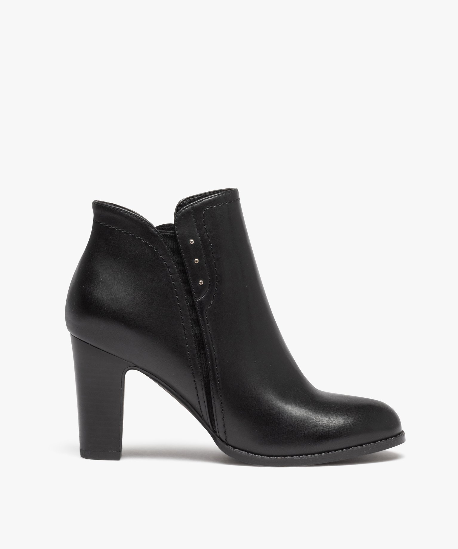 Boots femme unies à talon haut avec détails perles noir | GEMO