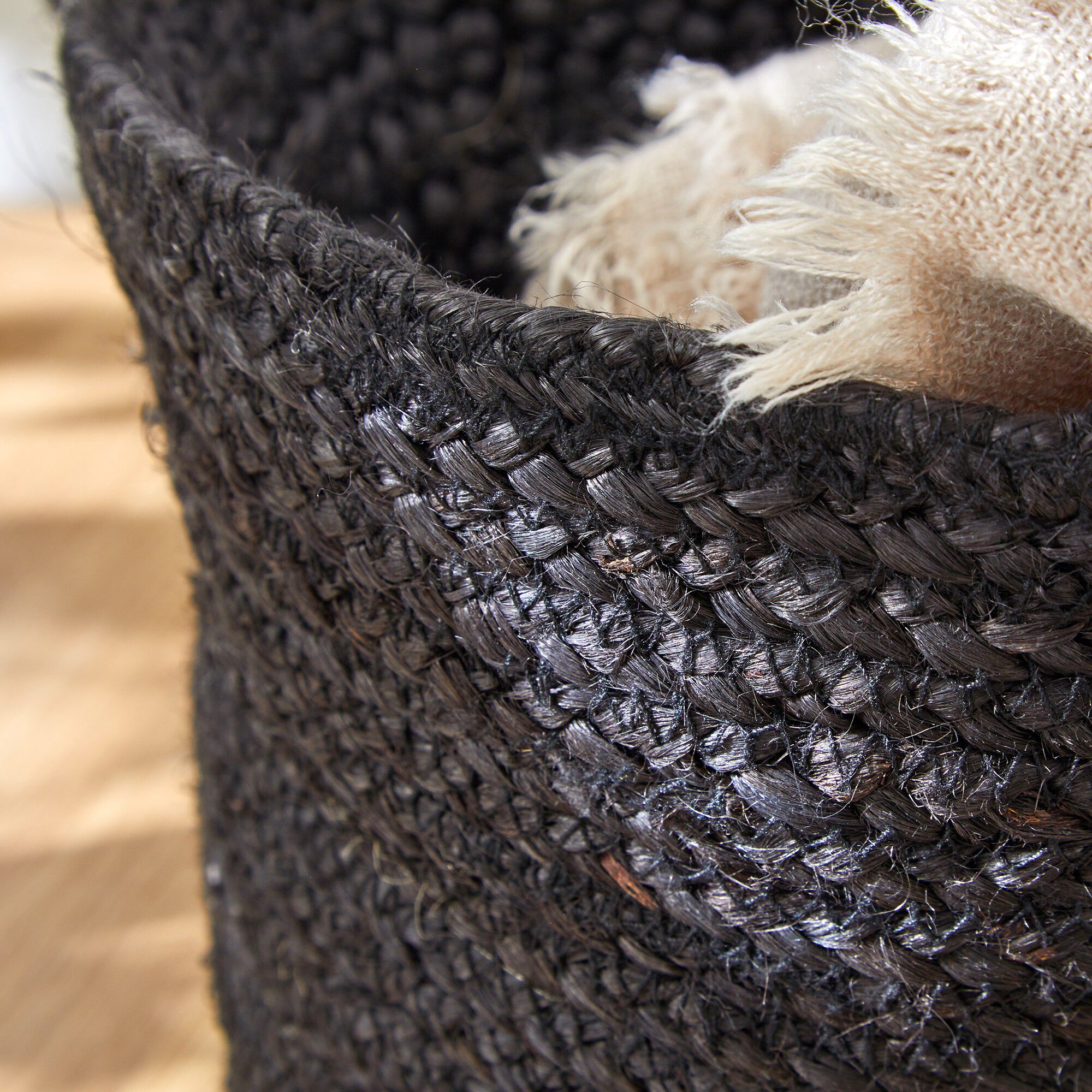 Panier pliable jute tressé noir