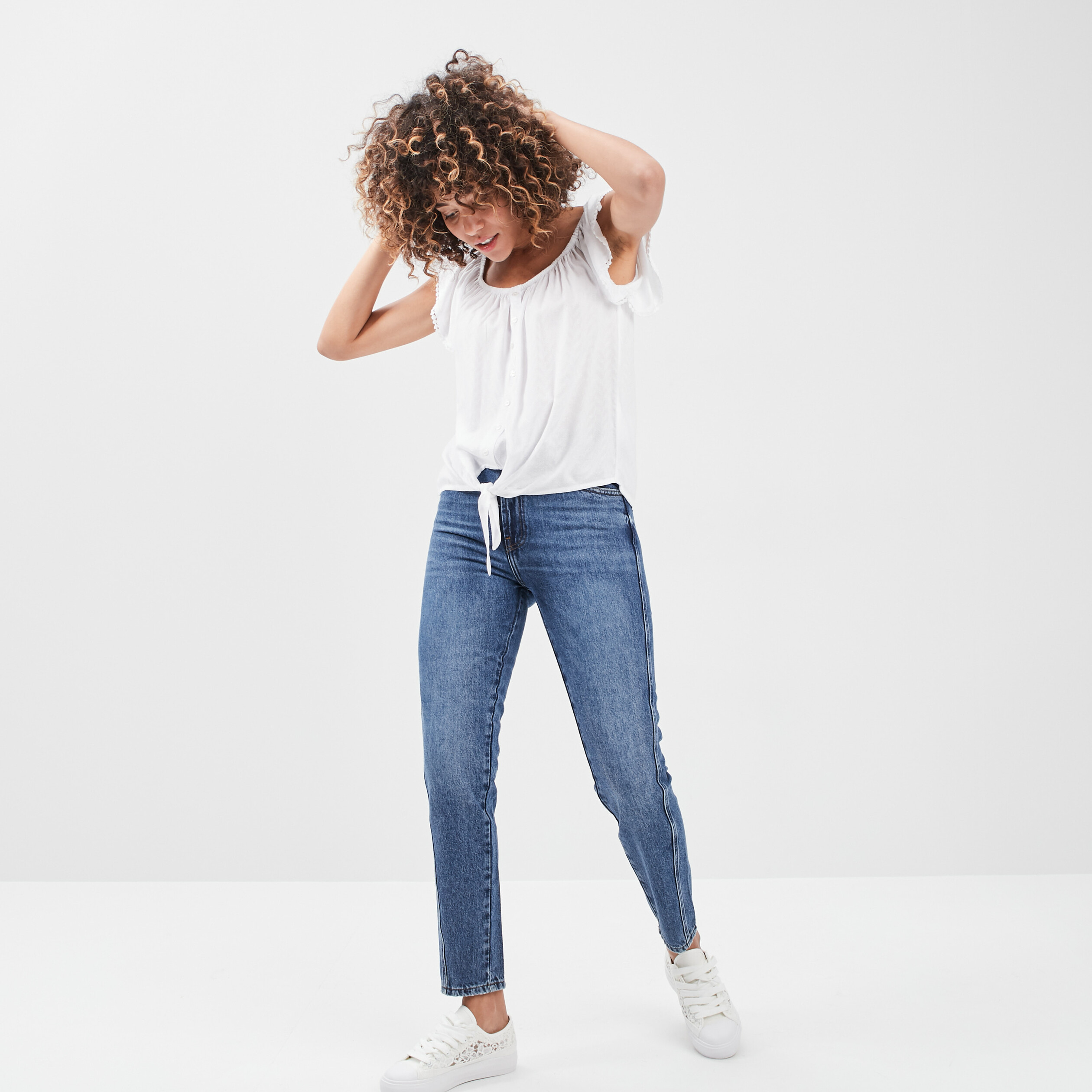 Jeans mom large denim double stone femme | La Halle