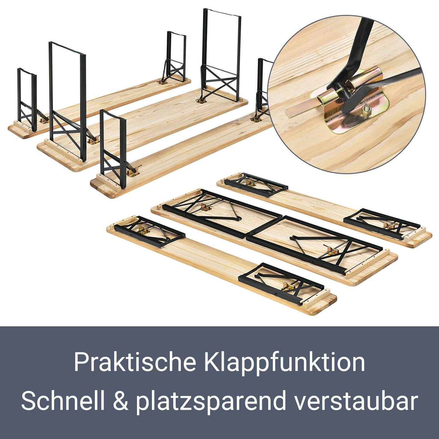 Juskys Bierzeltgarnitur Bichl, (Set, 3-tlg., Bierzeltgarnitur), Wetter und UV-beständig, klappbar, lackiertes Tannenholz