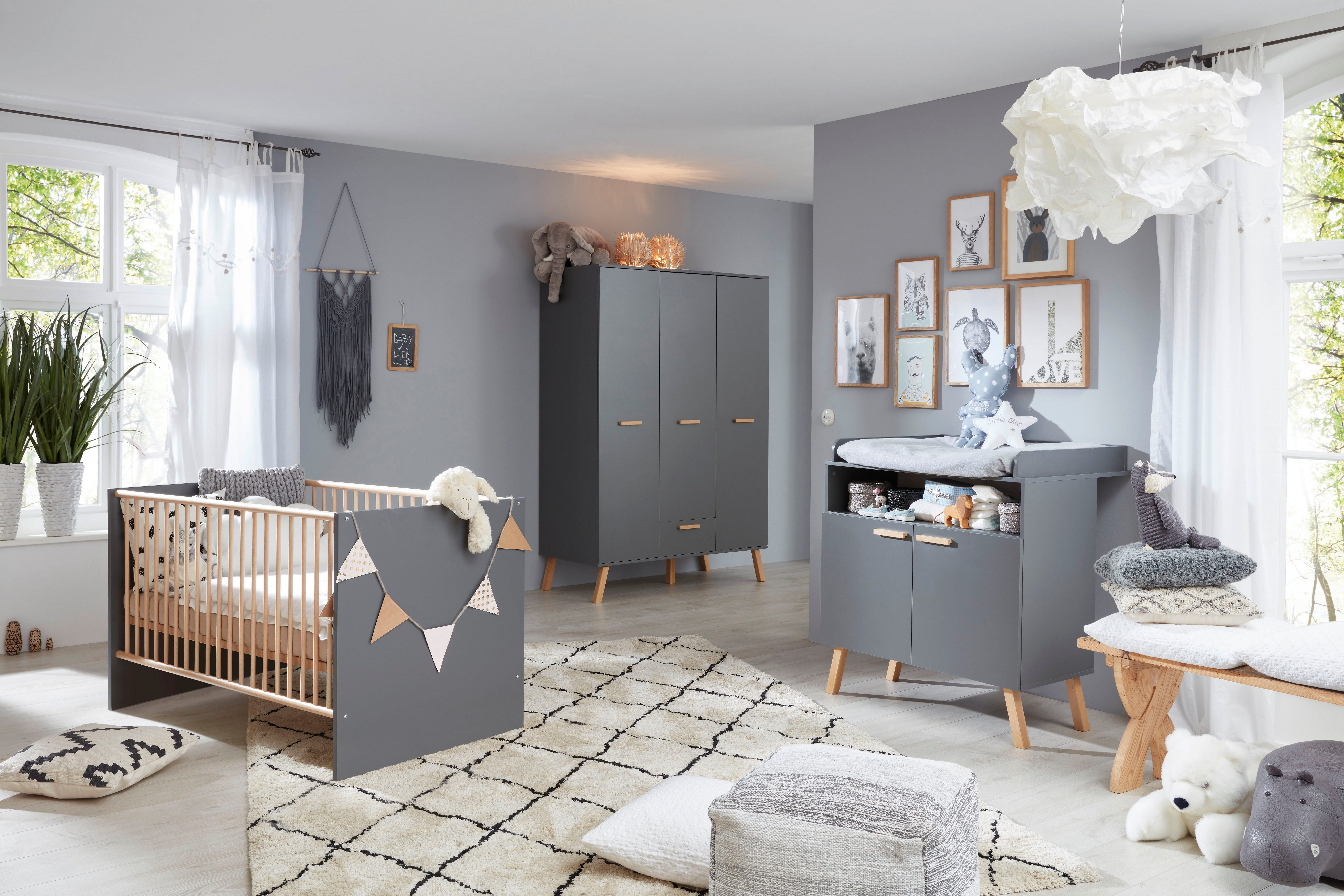 trendteam Babymöbel-Set Mats, (Set, 3-St., Bett, Wickelkommode, Schrank)