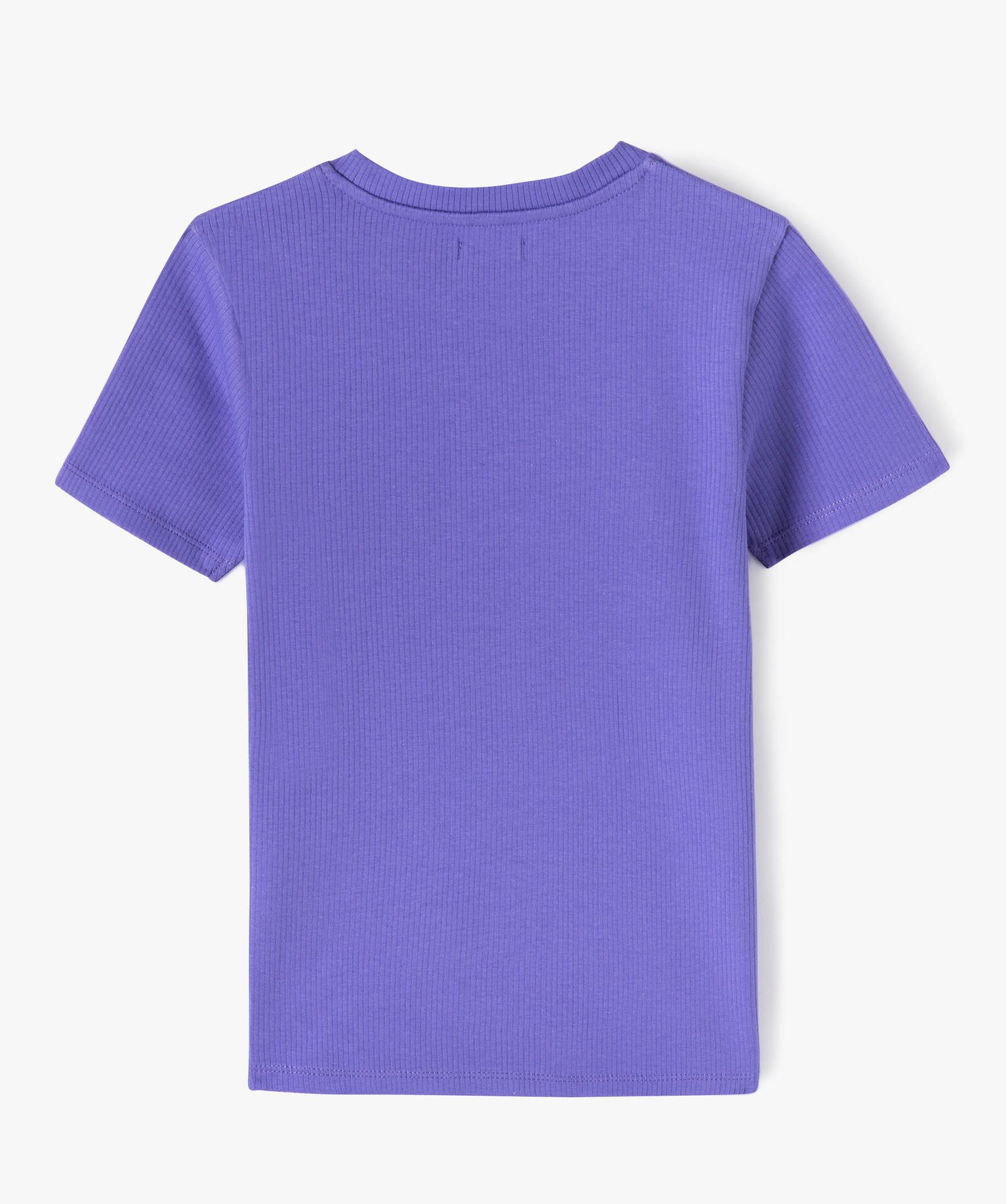 Tee-shirt fille en maille ctelée à manches courtes violet clair | GEMO