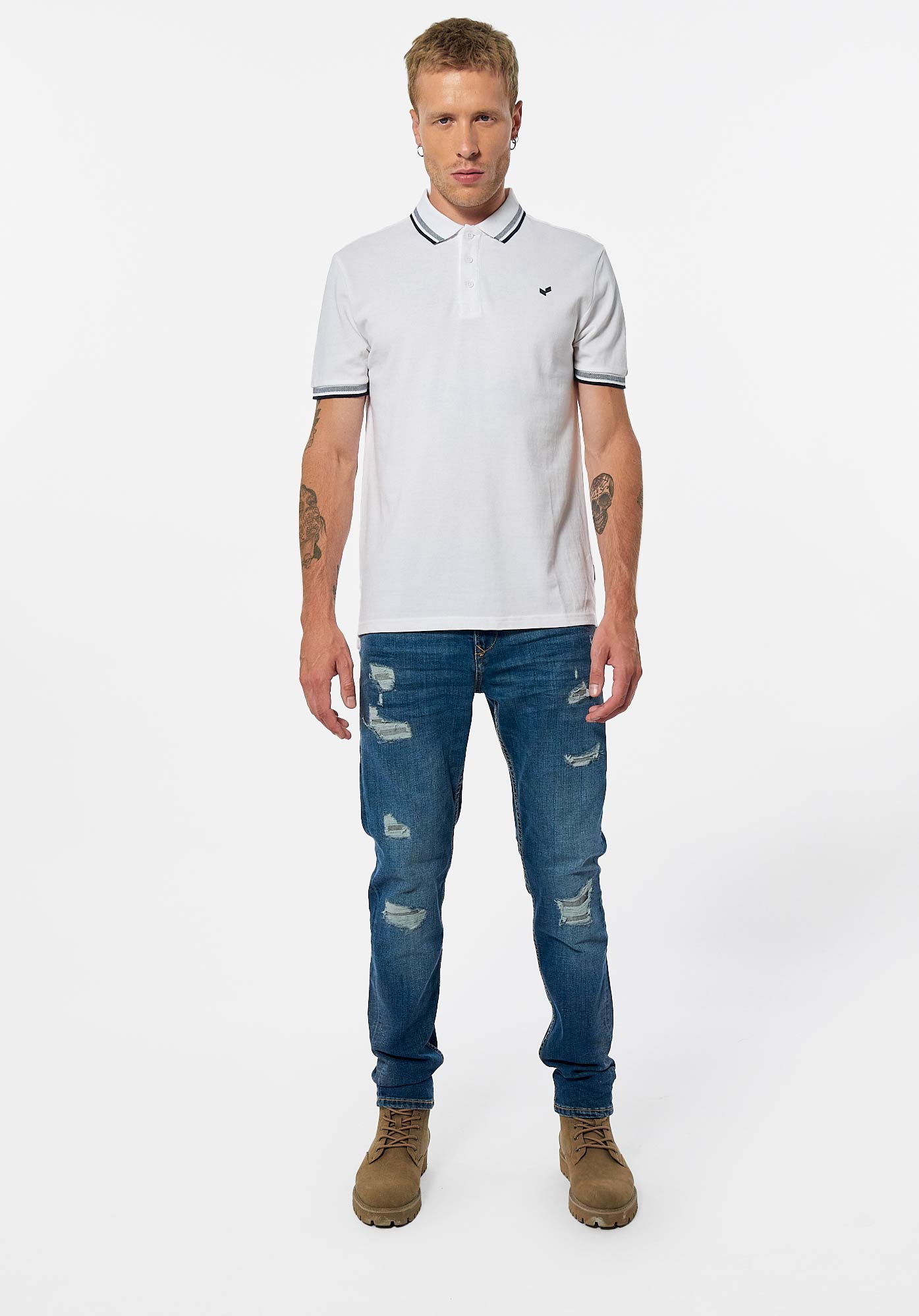 RAYOC  Polo blanc Homme en 100% coton bio