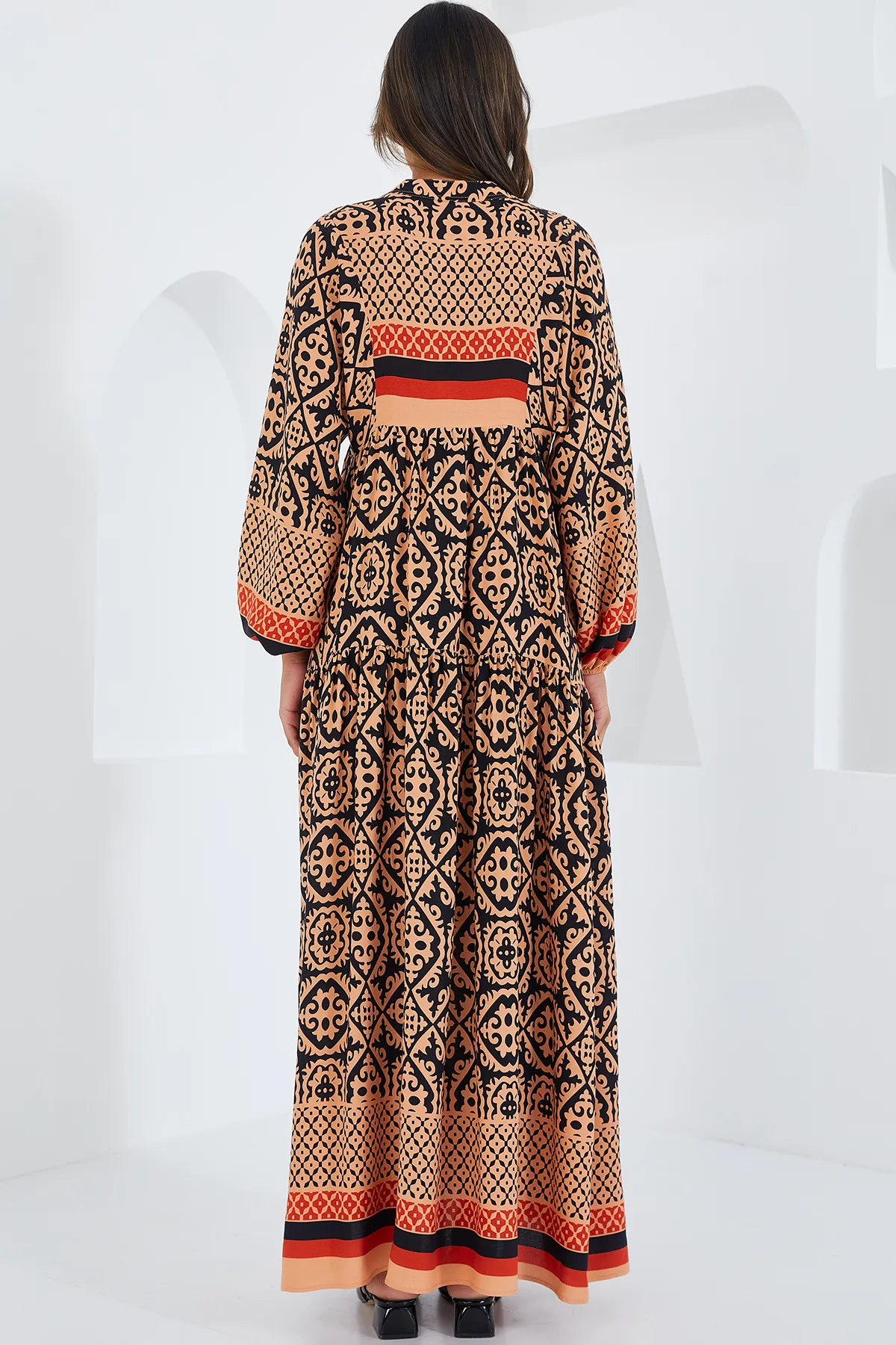 Bigdart  Beiges und schwarzes Viskose-Hijab-Kleid für Damen 2423