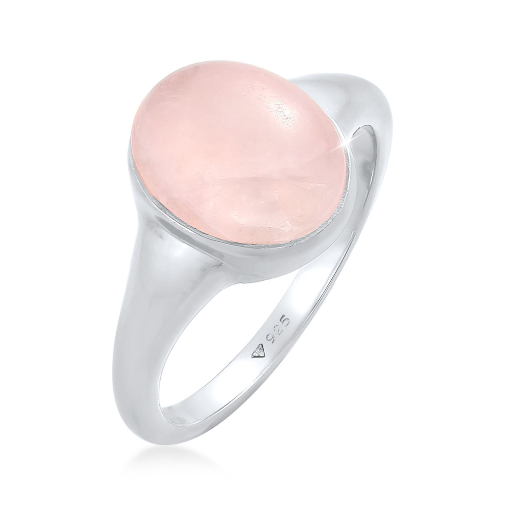 Elli Elli Bague Bague Signet Femme Oval Trend Chunky avec Quartz Rose en Argent Sterli Bague