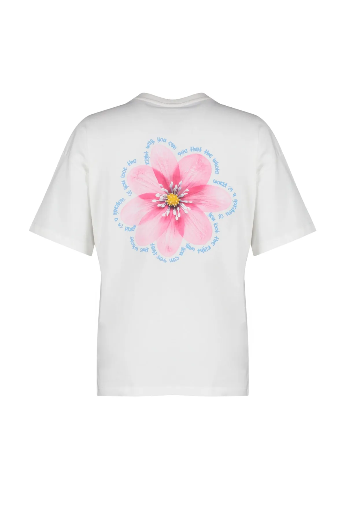 Trendyol Collection  Hochwertiges, ecrufarbenes Strick-T-Shirt aus 100 % Baumwolle mit Rückendruck, entspannter/weiter, entspannter Schnitt TWOSS23TS00374